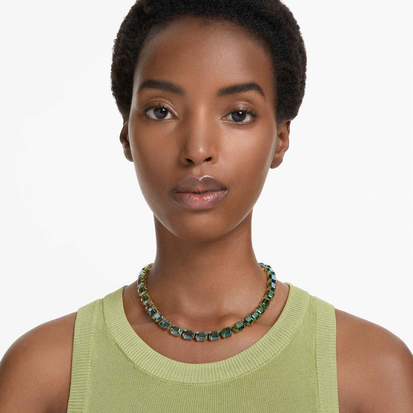 Avalaya Collana con perline di vetro e frange, in verde lime/bronzo, lunghezza 40 cm, pendente frontale 17 cm, Misura unica, Vetro, Nessuna pietra preziosa