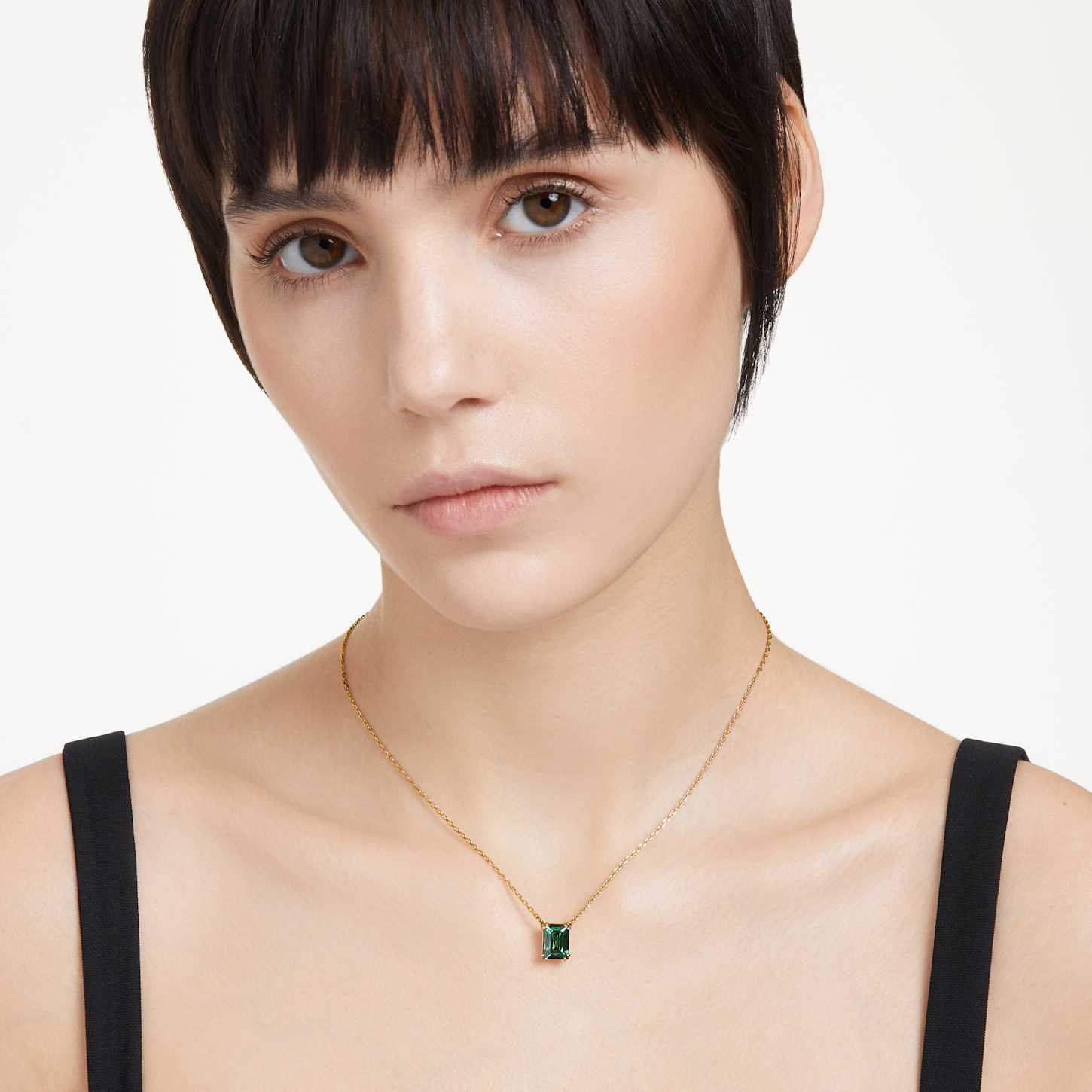 Stilla pendant, Rectangular cut, Green, 18K gold finish | Swarovski