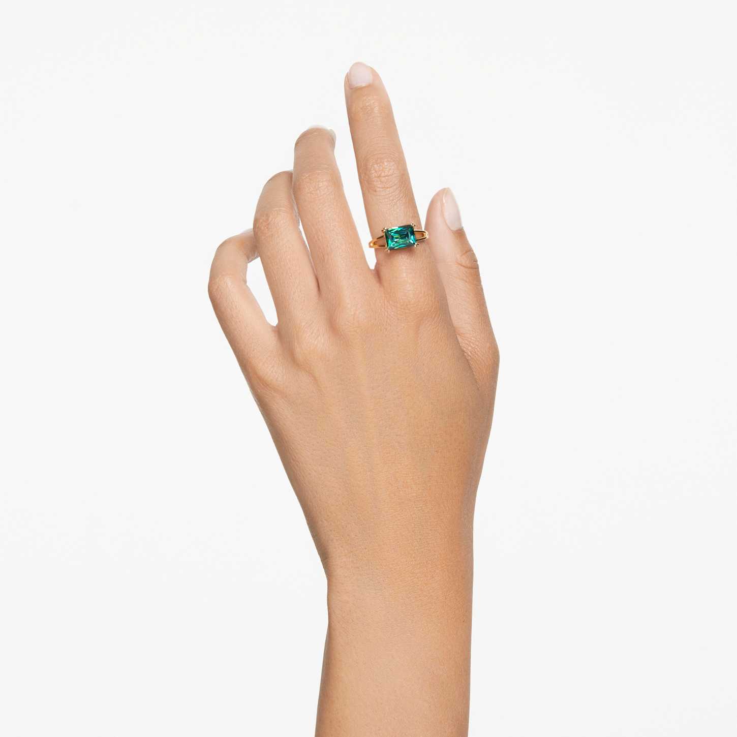 Stilla cocktail ring, Rectangular cut, Green, Gold-tone plated