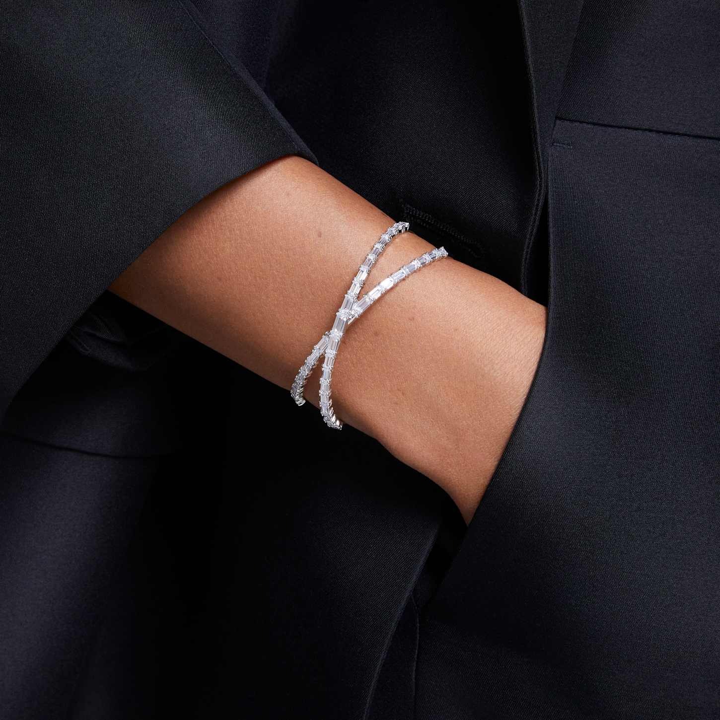 Hyperbola cuff, Infinity, White, Rhodium plated | Swarovski