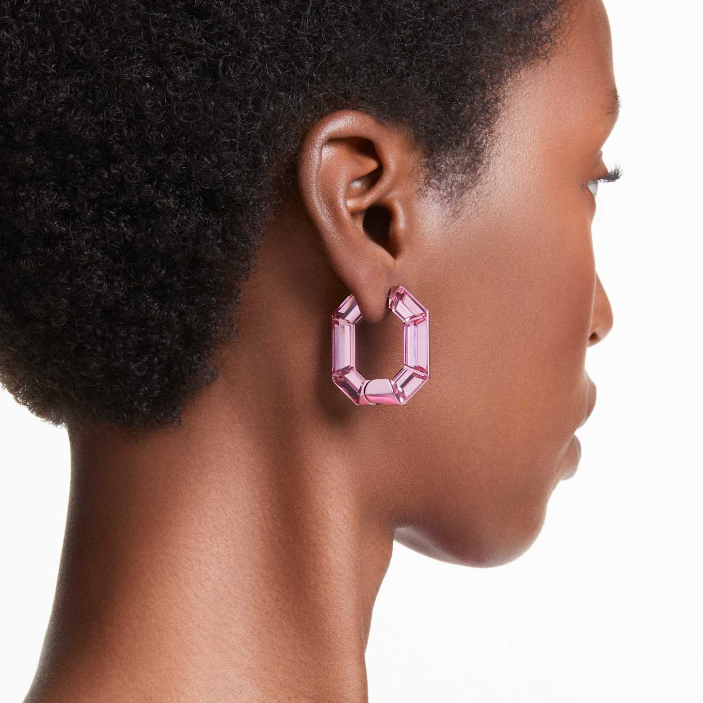 Lucent フープピアス, オクタゴンシェイプ, 小, ピンク | Swarovski