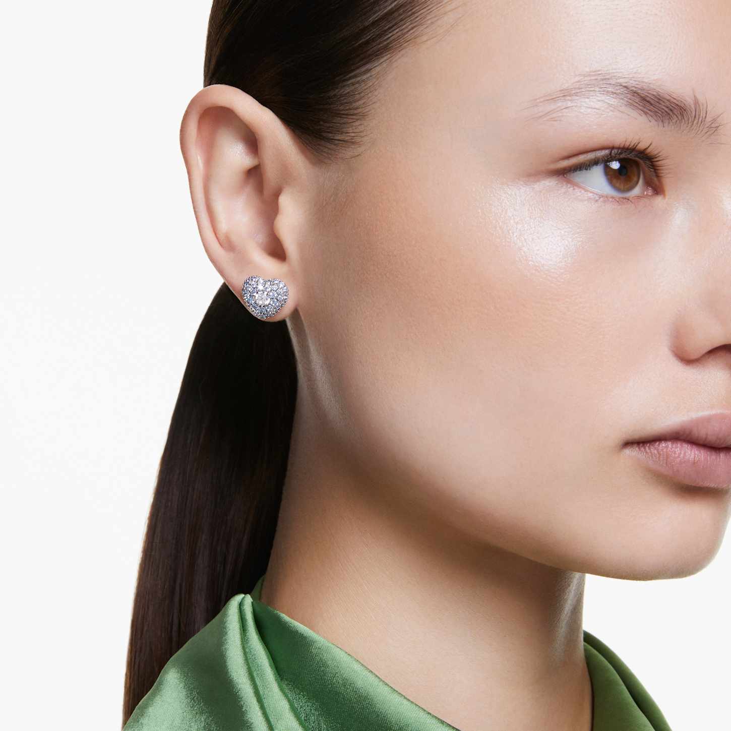 Idyllia スタッドピアス, ハート, ブルー, ロジウム・プレーティング 