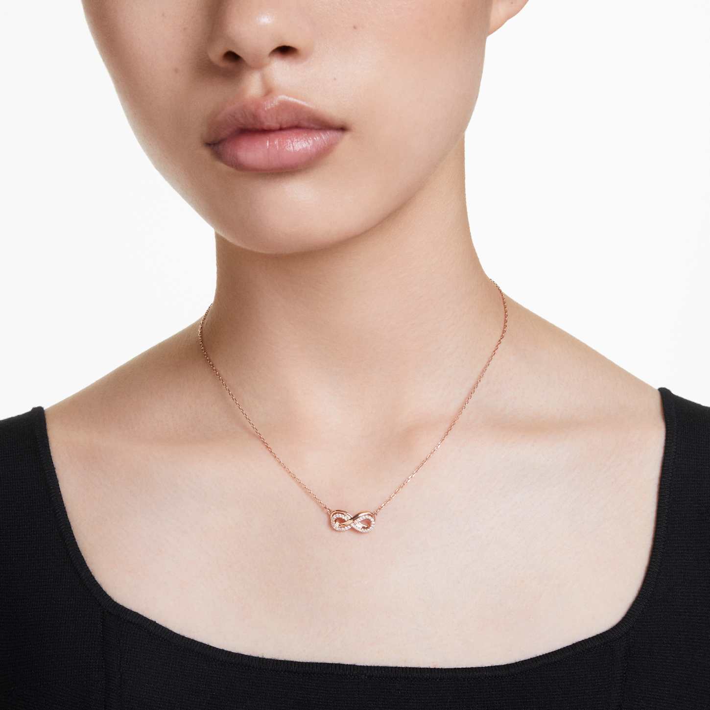 Hyperbola pendant, Pavé, Infinity, White, 18K rose gold finish