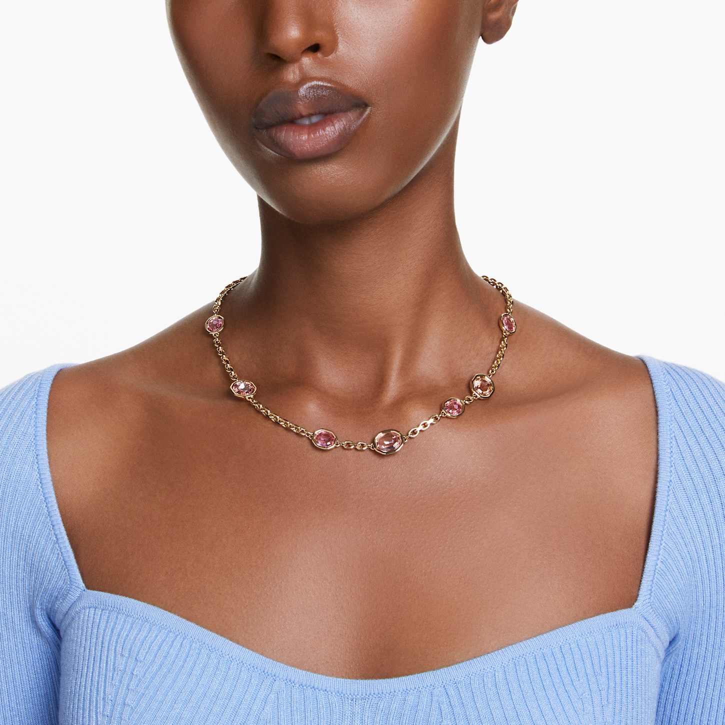Imber necklace, Octagon cut, Pink, Gold-tone plated | Swarovski