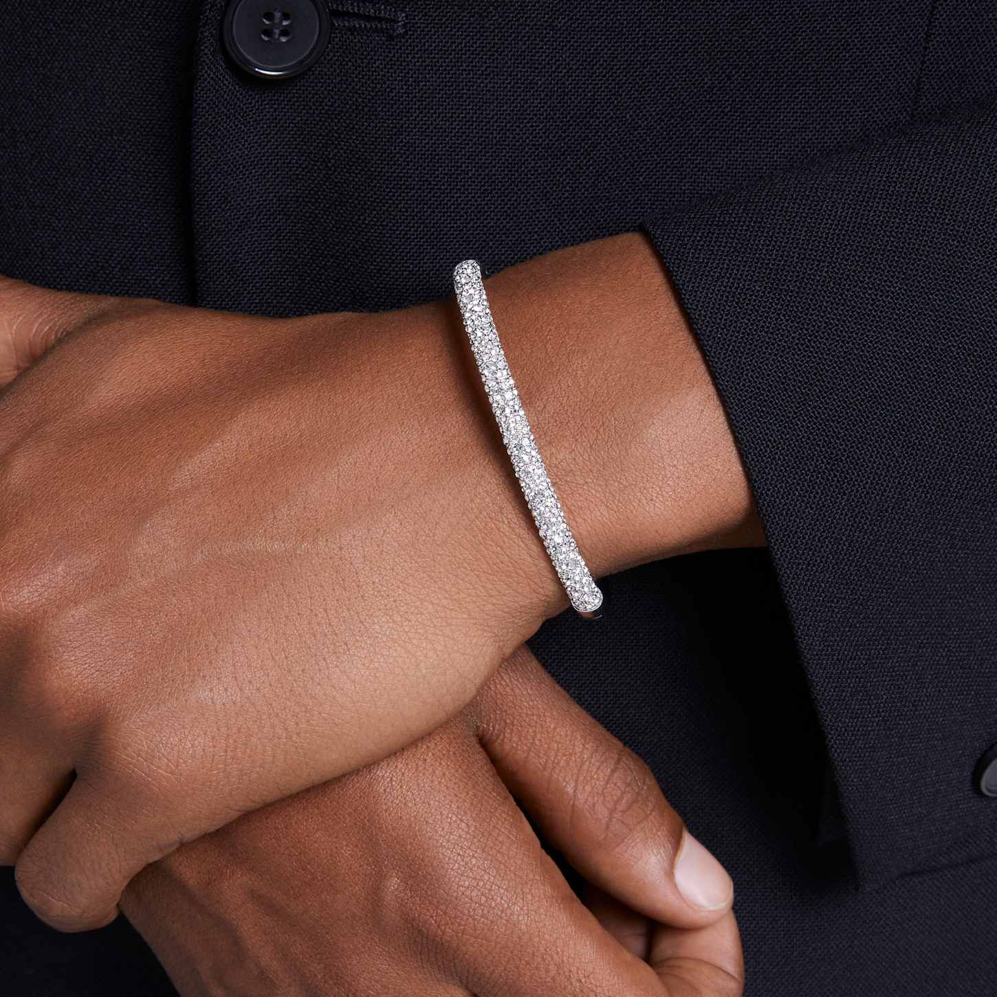 Sublima bangle, Snow pavé, White, Rhodium plated | Swarovski