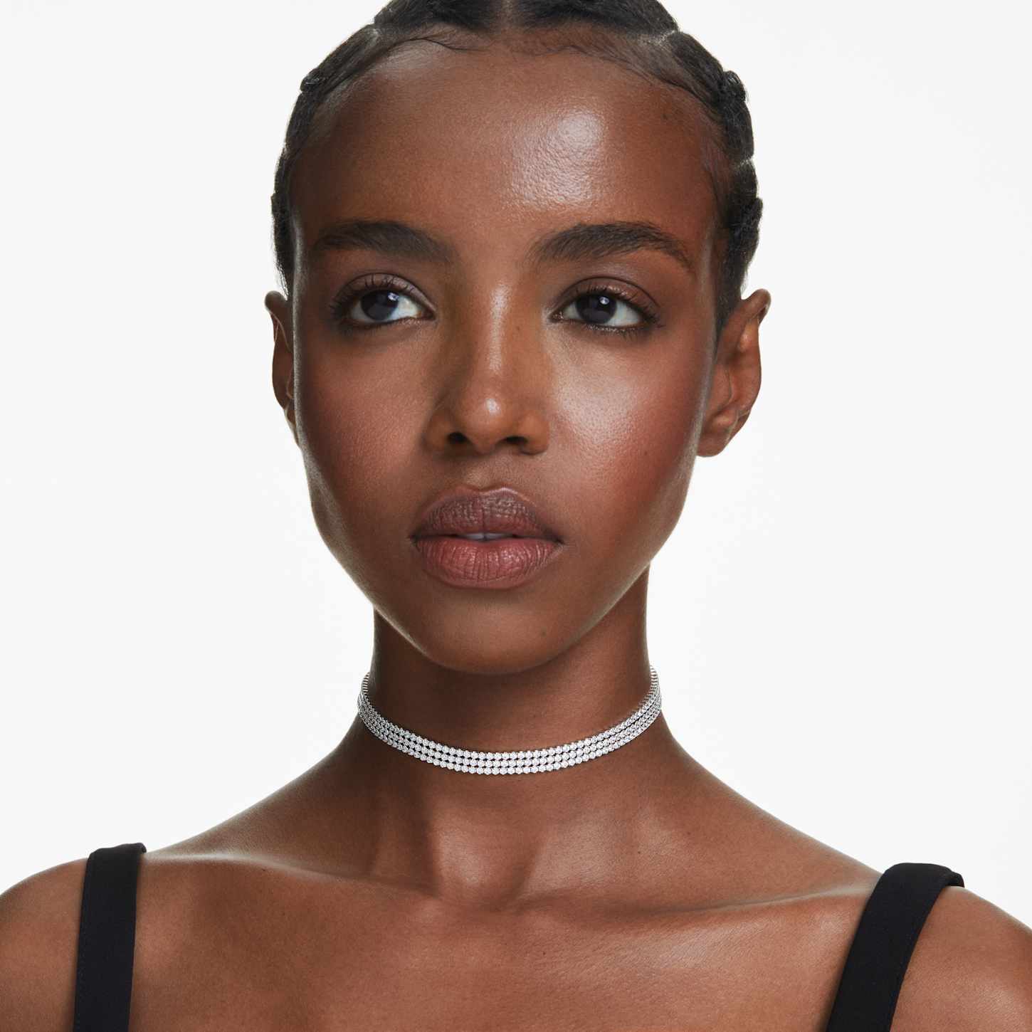 Matrix choker, Round cut, White, Rhodium plated | Swarovski