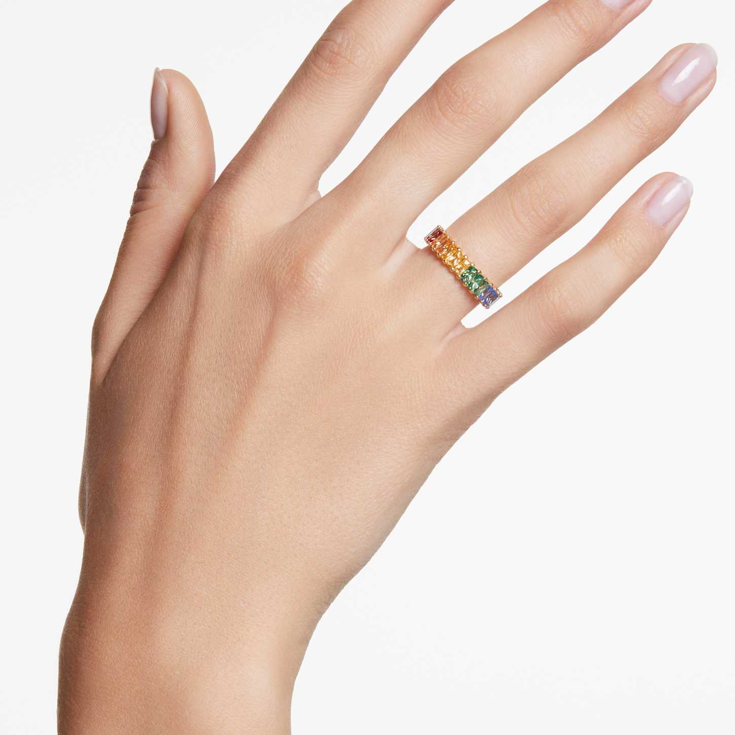 Matrix ring, Baguette cut, Multicolored, 18K gold finish | Swarovski