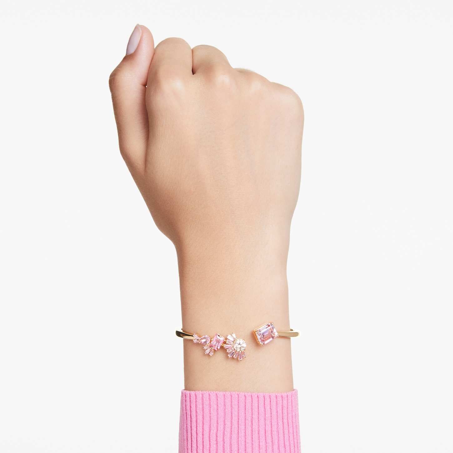Gema bangle, Mixed cuts, Pink, Gold-tone plated | Swarovski
