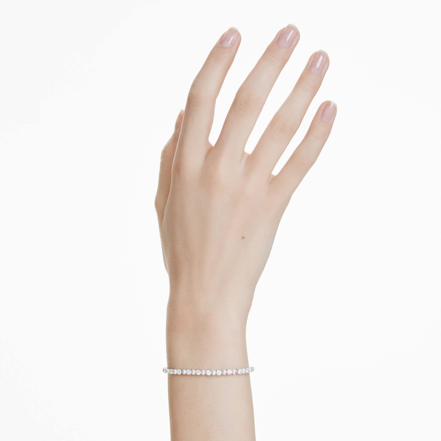 Matrix armband, Crystal Pearl, Ronde slijpvorm, Wit, Rodium