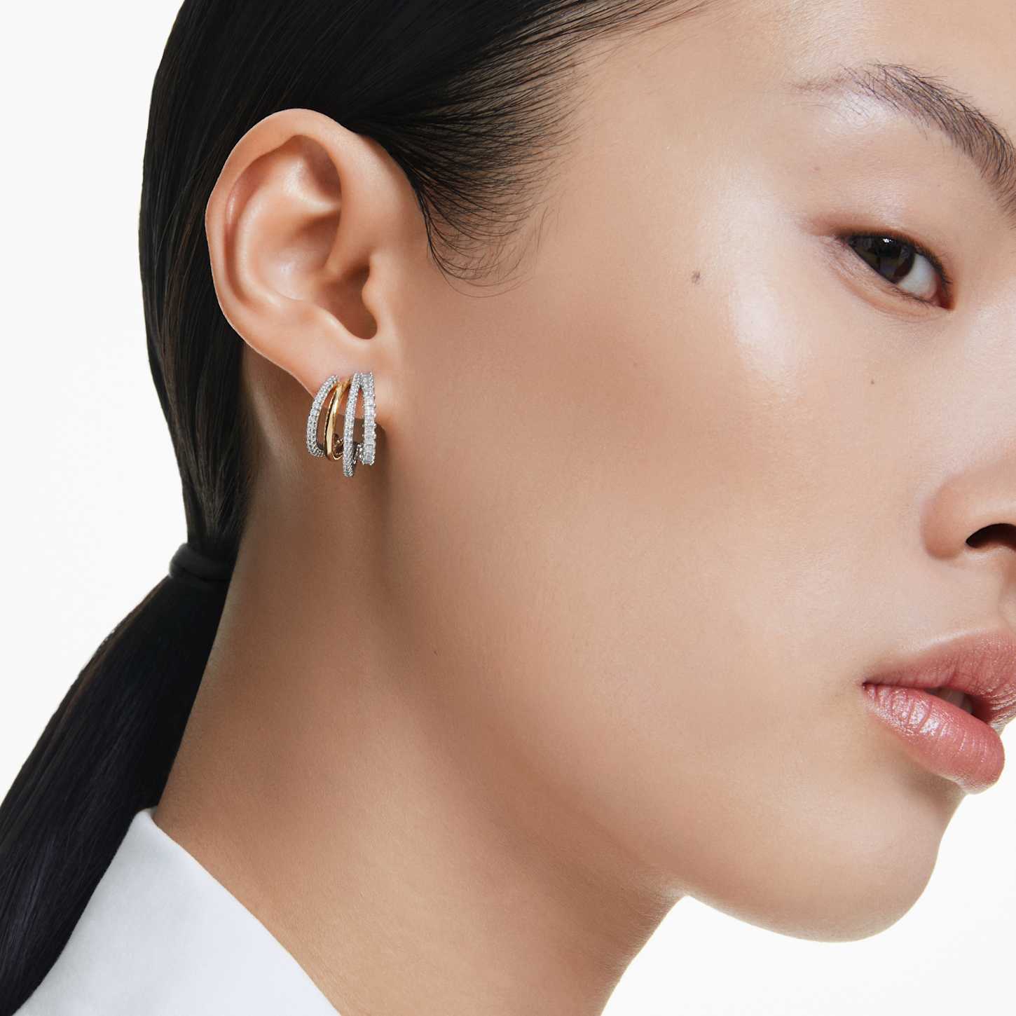 Hyperbola hoop earrings, Mixed cuts, Mini, White, Mixed metal