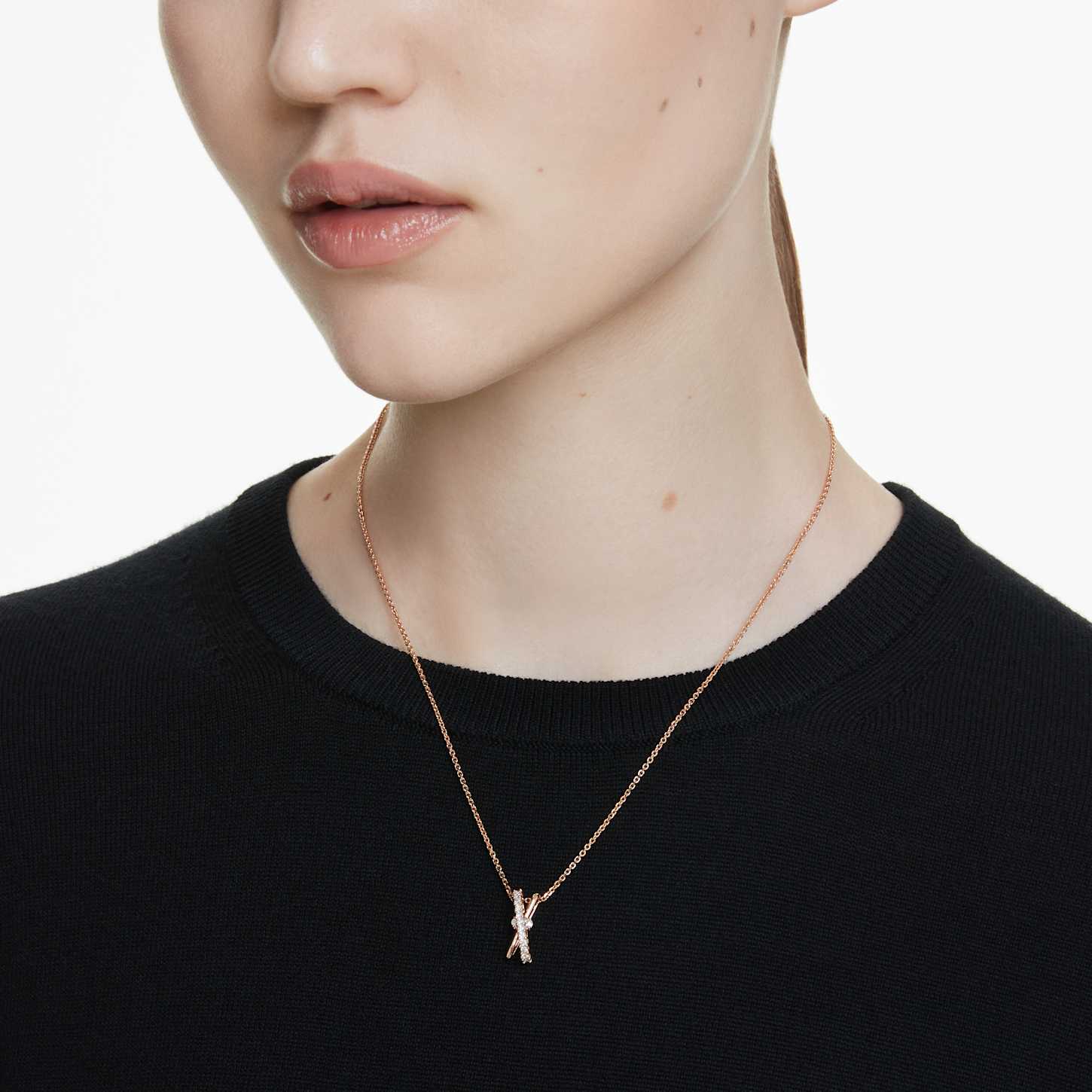 Hyperbola pendant, Mixed cuts, Twist, White, 18K rose gold finish