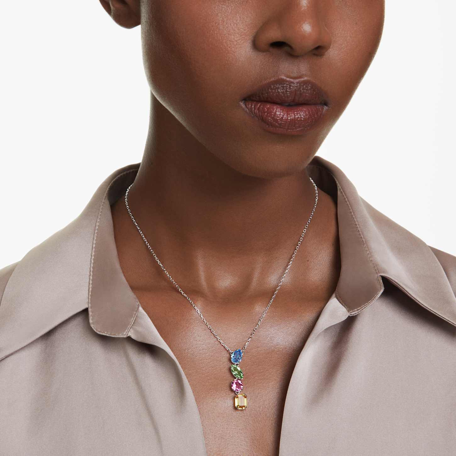Gema Y pendant, Mixed cuts, Multicolored, Rhodium plated | Swarovski