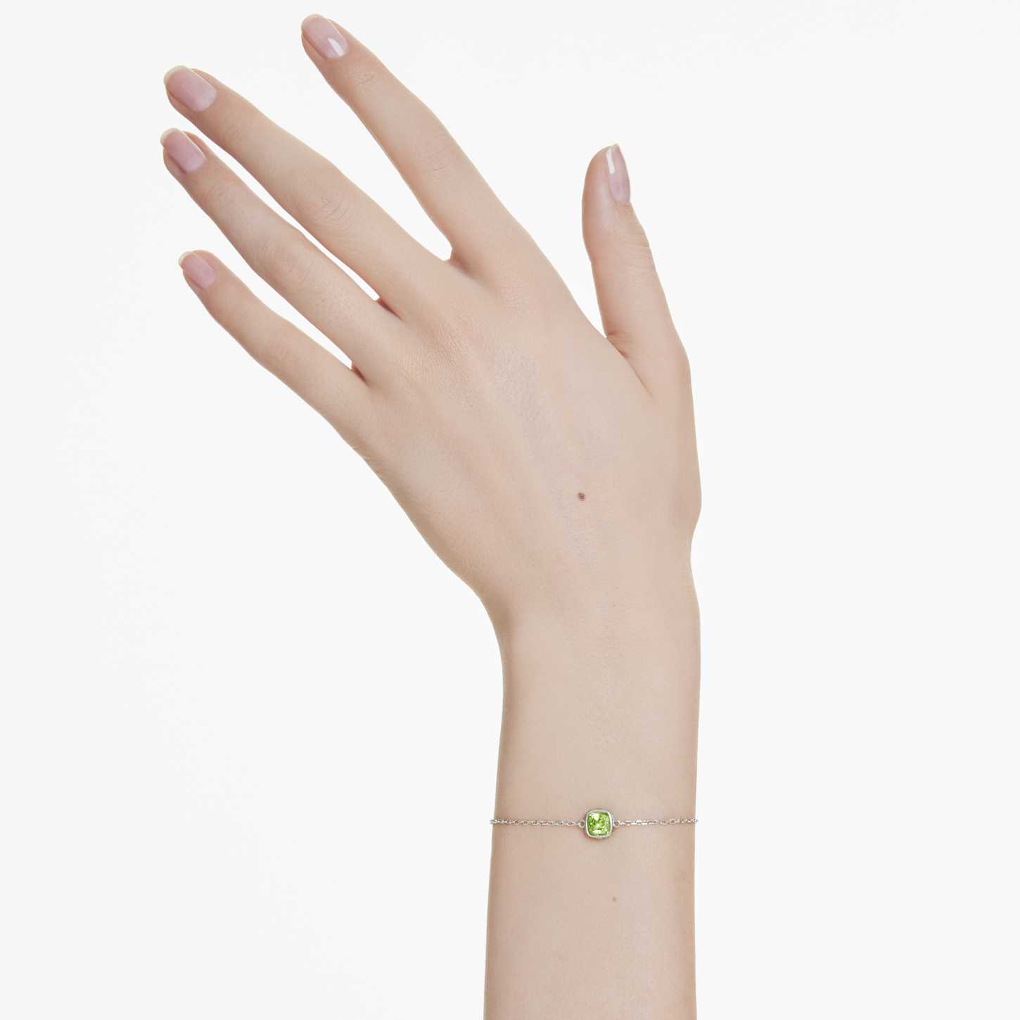 Birthstone bracelet, Square cut, August, Green, Rhodium plated