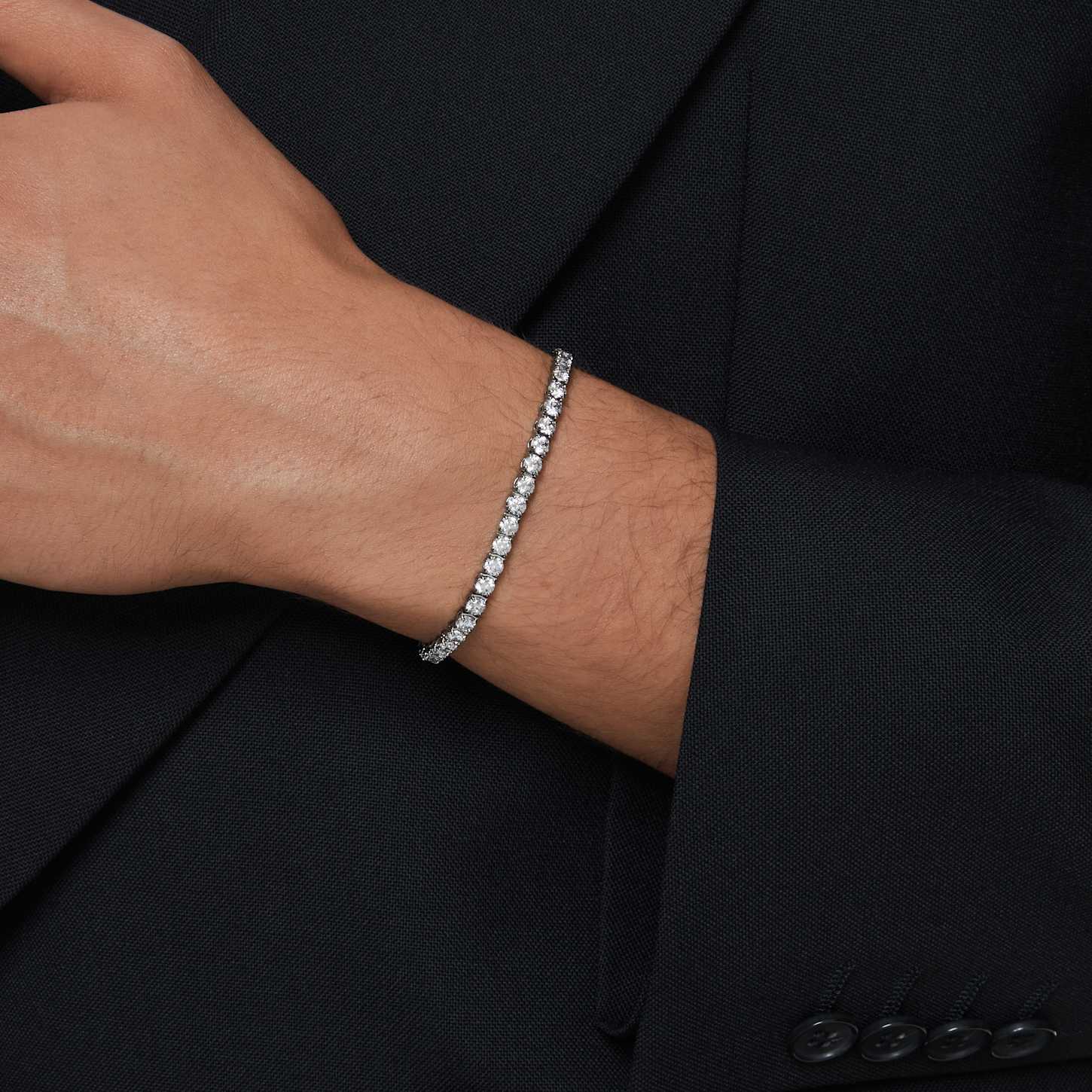 Matrix Tennis bracelet, Round cut, Gray, Ruthenium plated | Swarovski
