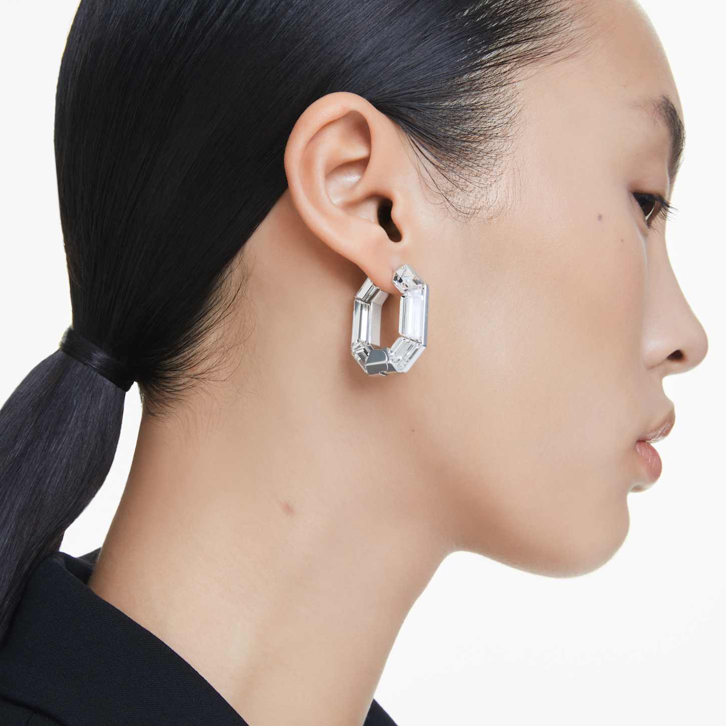 Lucent フープピアス, オクタゴンシェイプ, 小, ホワイト | Swarovski