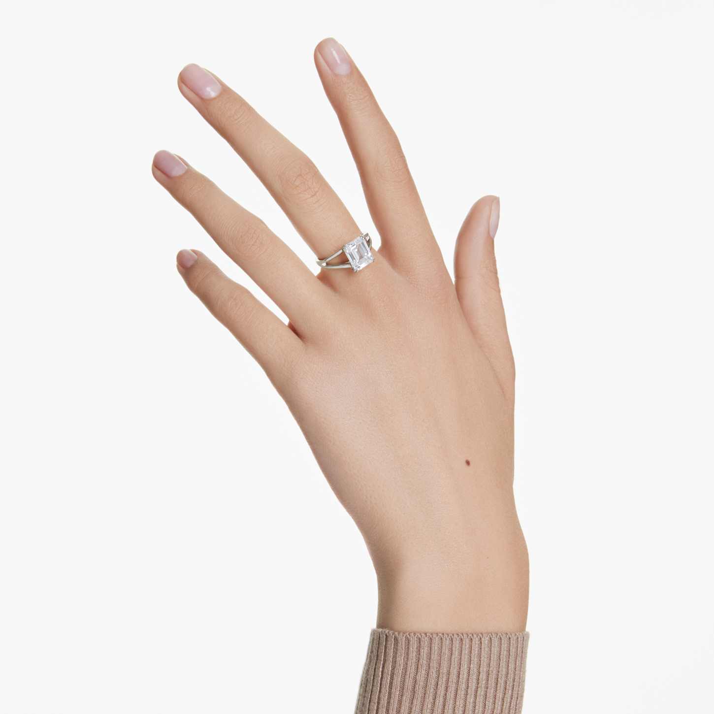 Stilla cocktail ring, Octagon cut, White, Rhodium plated | Swarovski