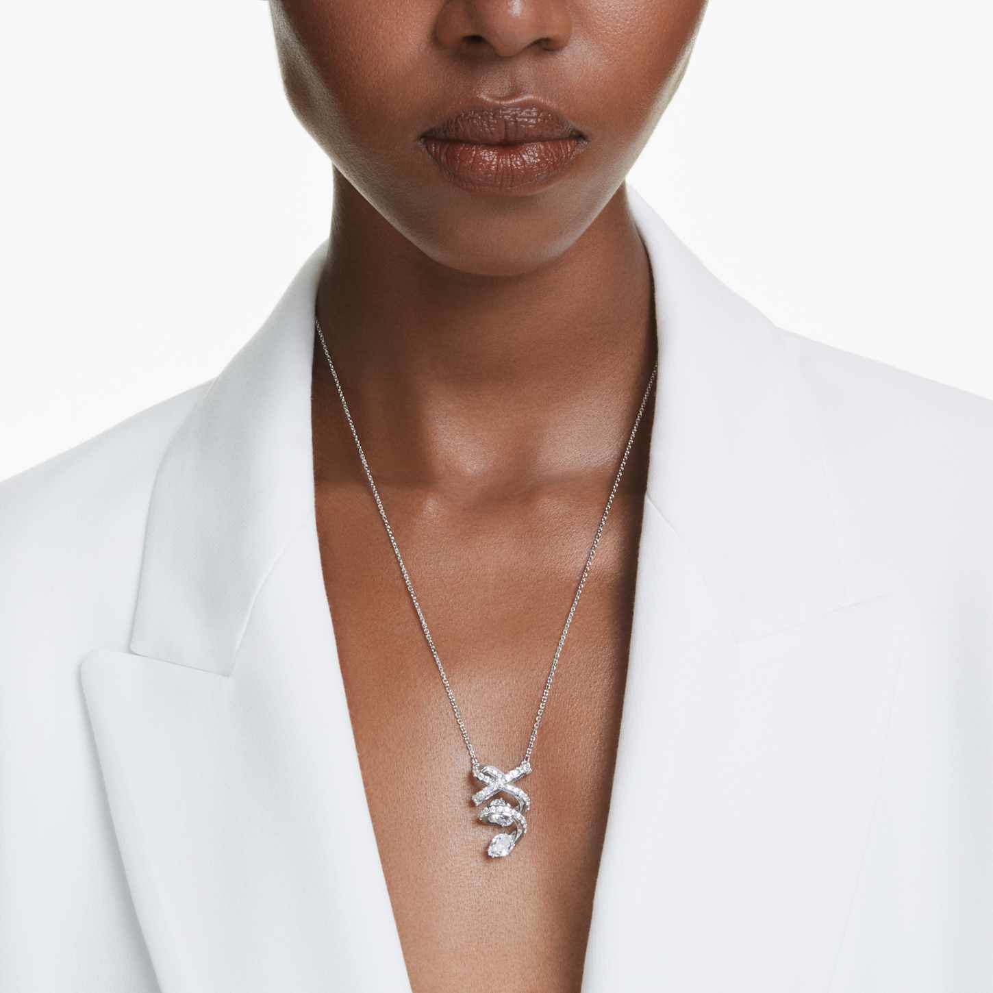 Hyperbola pendant, Mixed cuts, White, Rhodium plated | Swarovski