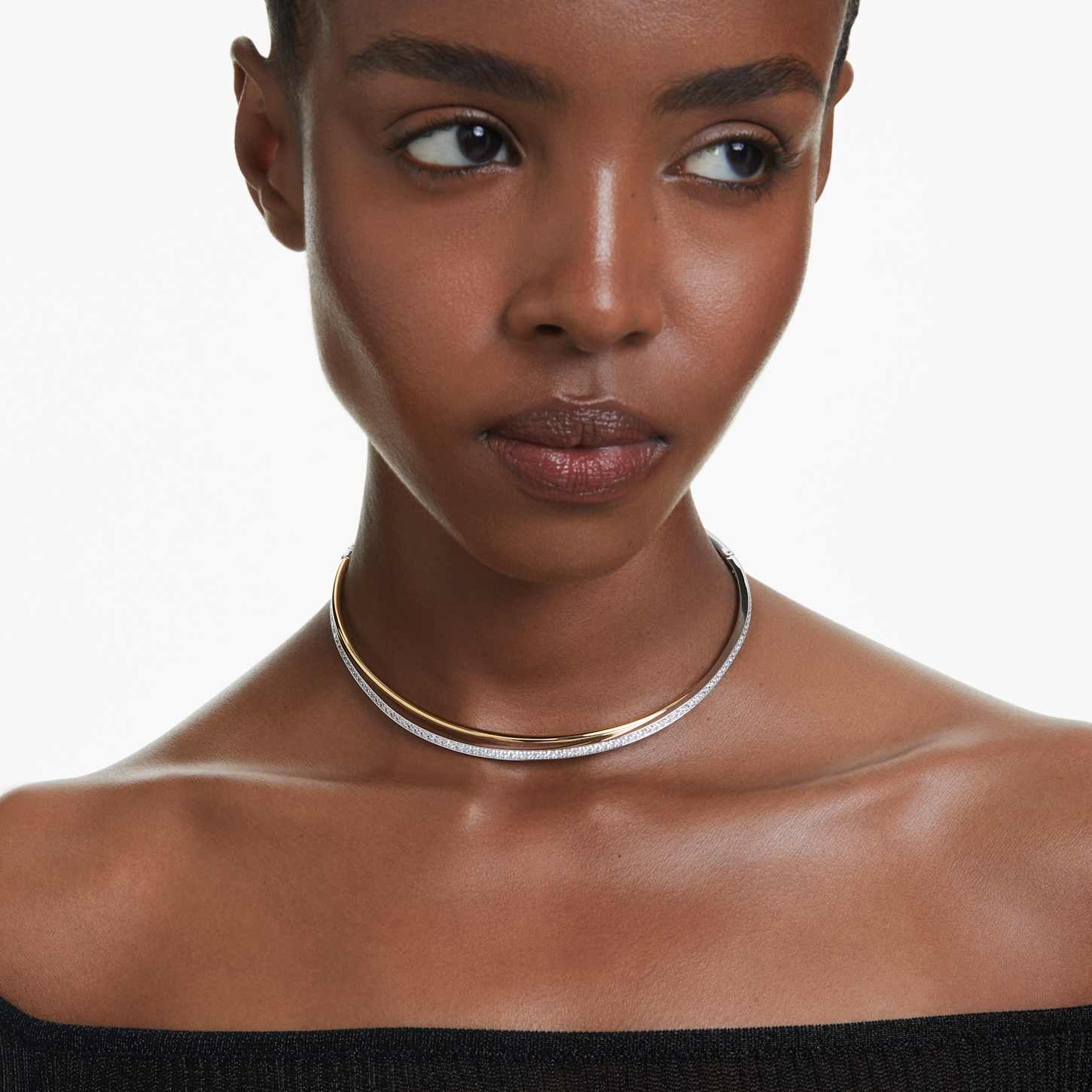Hyperbola choker, Round cut, White, Mixed metal finish | Swarovski