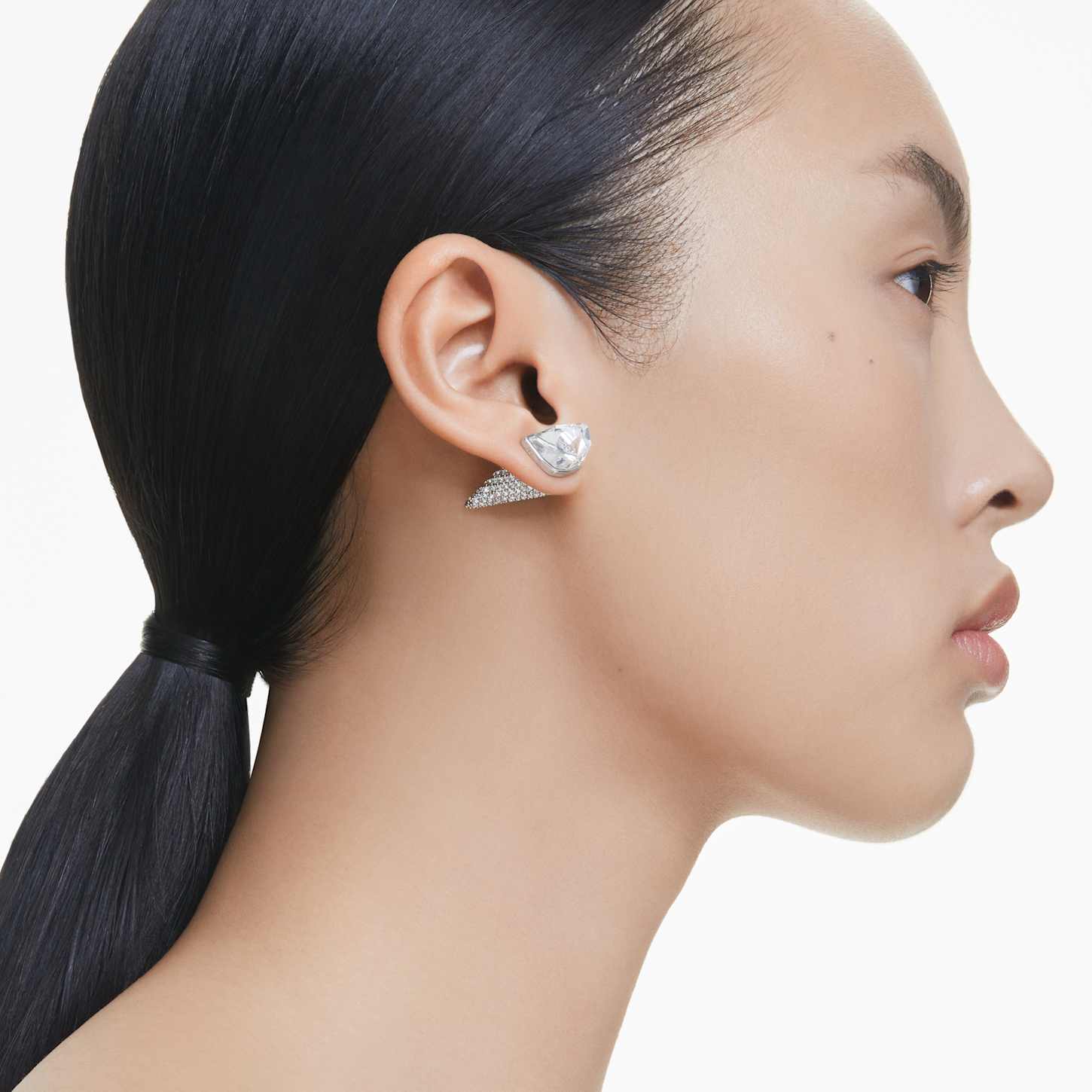 Lucent stud earrings, Pavé, Spike, White, Rhodium plated | Swarovski