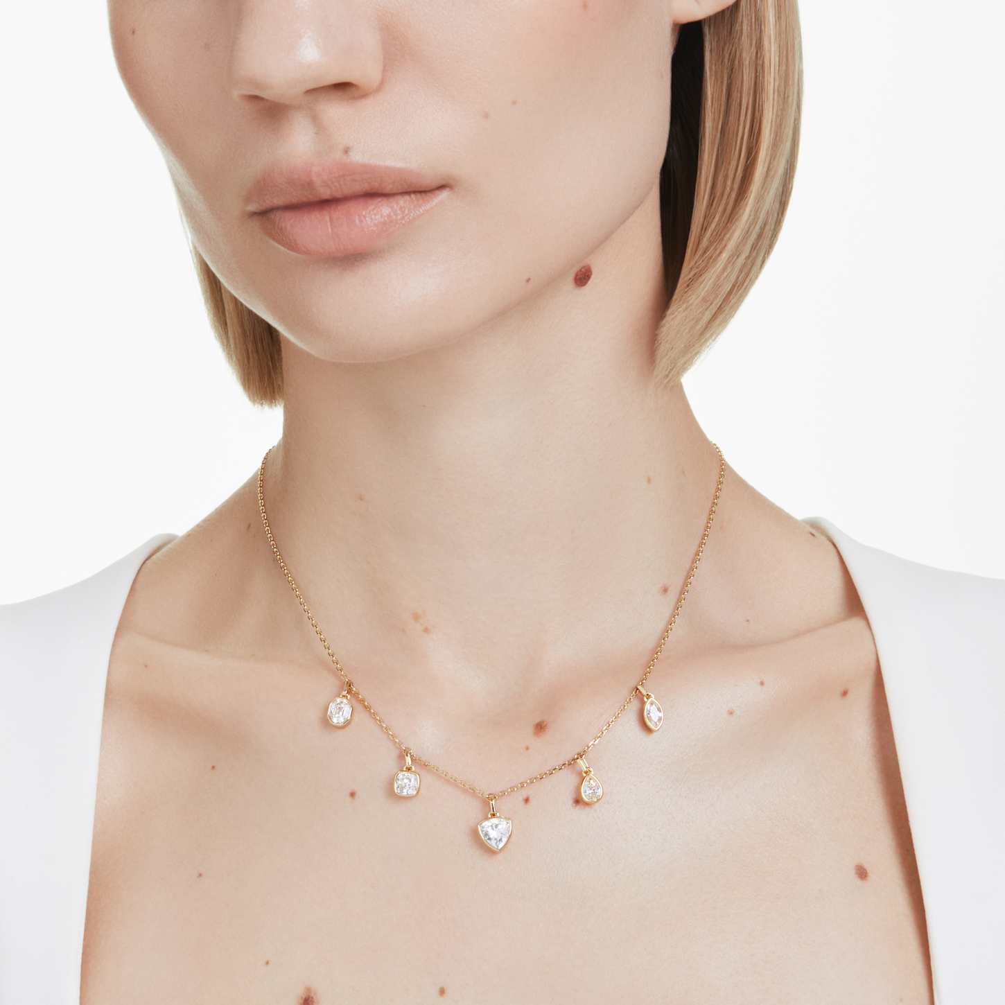 Imber ネックレス, ミックスカット, ホワイト, 18Kゴールド