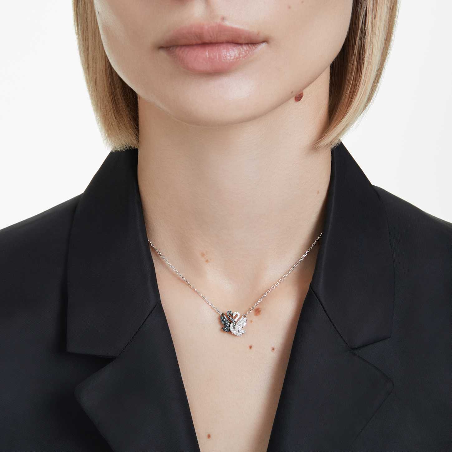 Pandantiv Swan, Lebădă, Negru, Finisaj metalic mixt | Swarovski