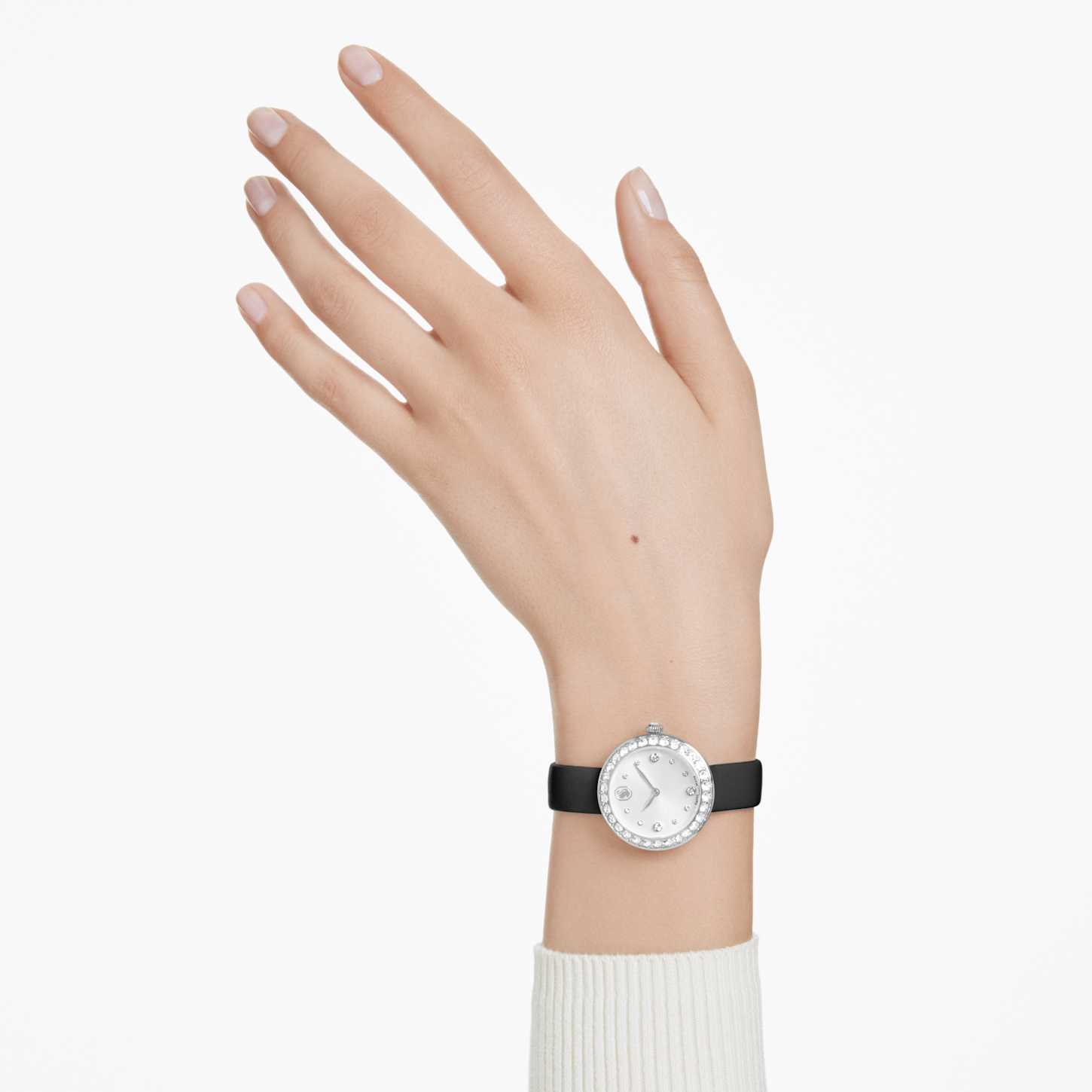 Matrix tennis watch, Swiss Made, Leather strap, Black, Stainless Steel