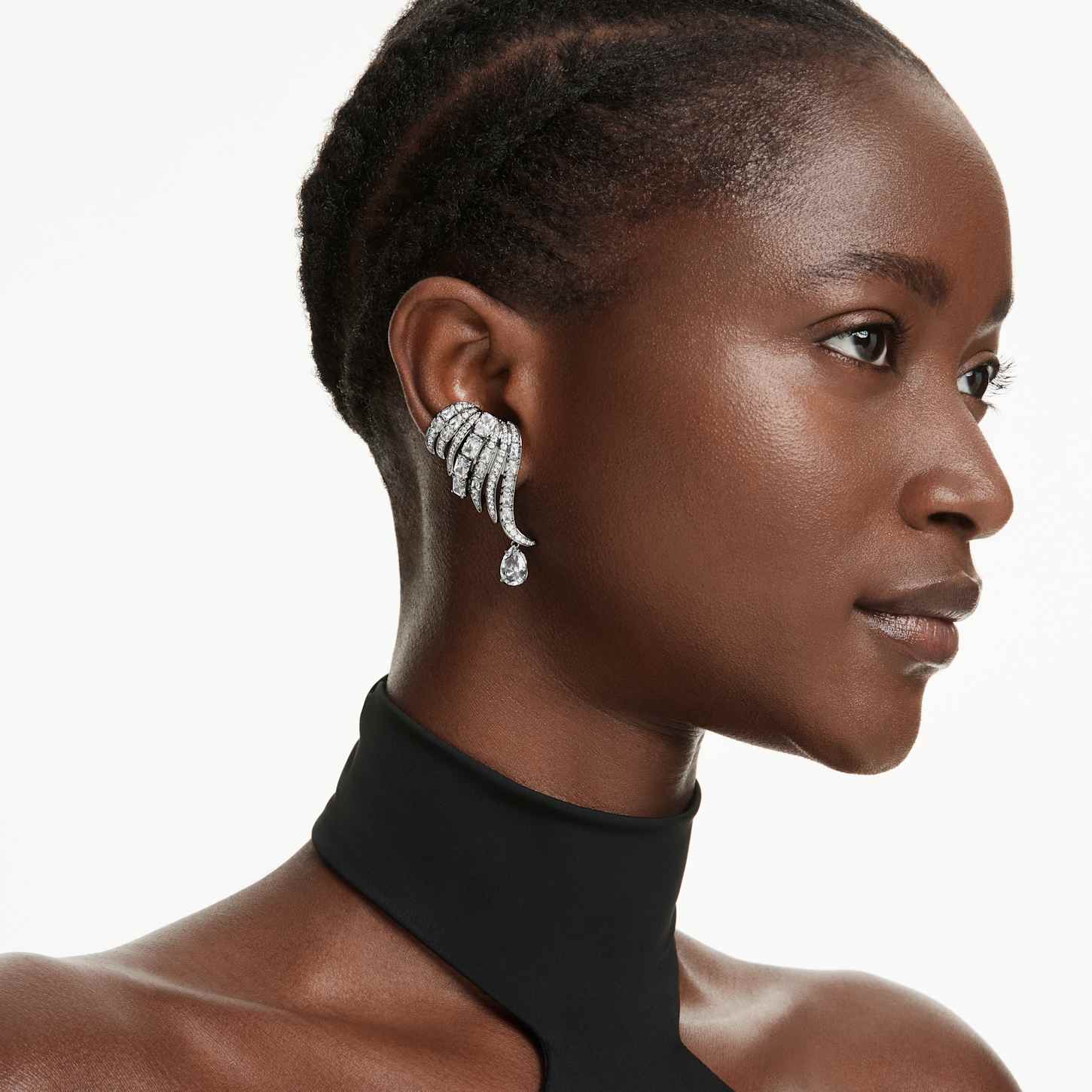 The Vienna Collection ear cuffs, Feather, White, Ruthenium plated