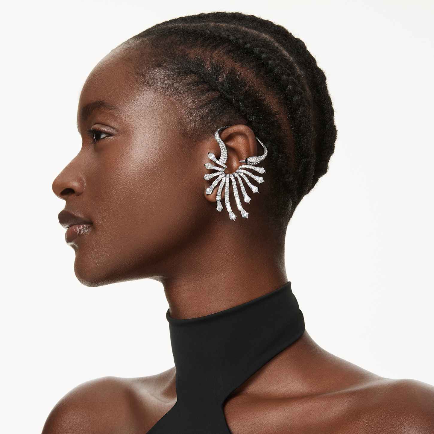 The Vienna Collection ear cuff, Swan, White, Ruthenium plated