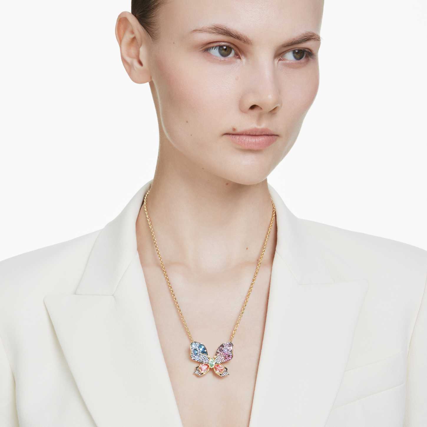 Idyllia pendant and brooch, Mixed cuts, Pavé, Butterfly