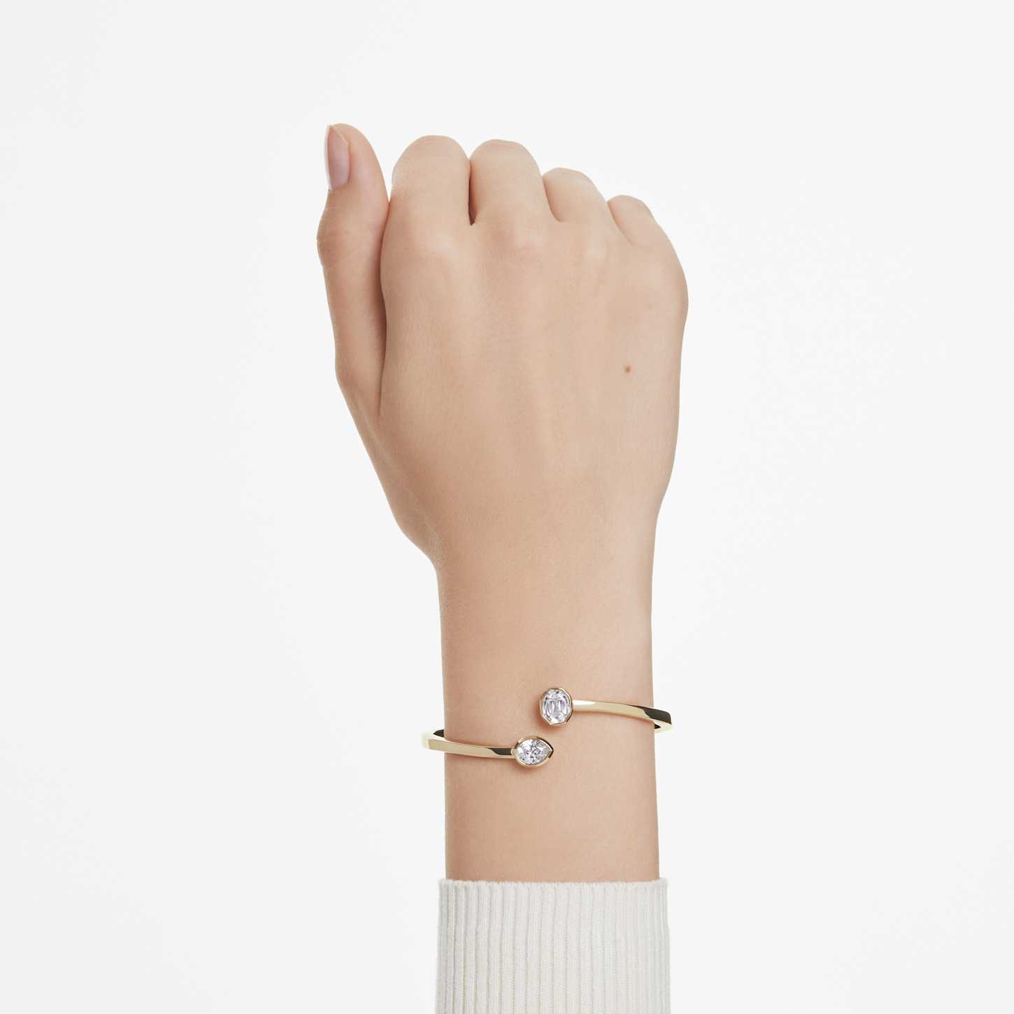 Imber bangle, Mixed cuts, White, 18K gold finish | Swarovski