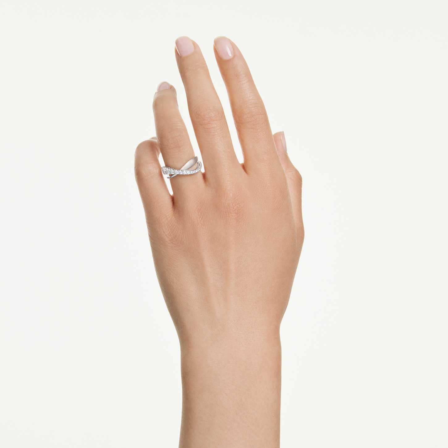 Hyperbola ring, Mixed cuts, White, Silver-tone finish | Swarovski