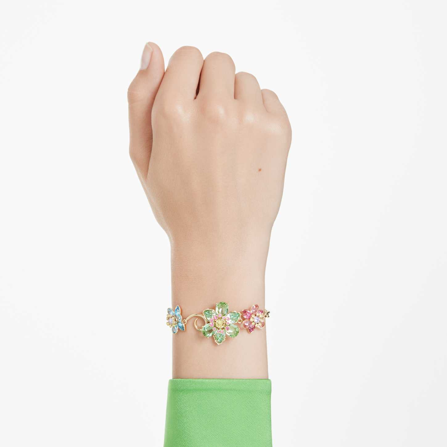 Idyllia bracelet, Mixed cuts, Flower, Multicoloured, Gold-tone plated