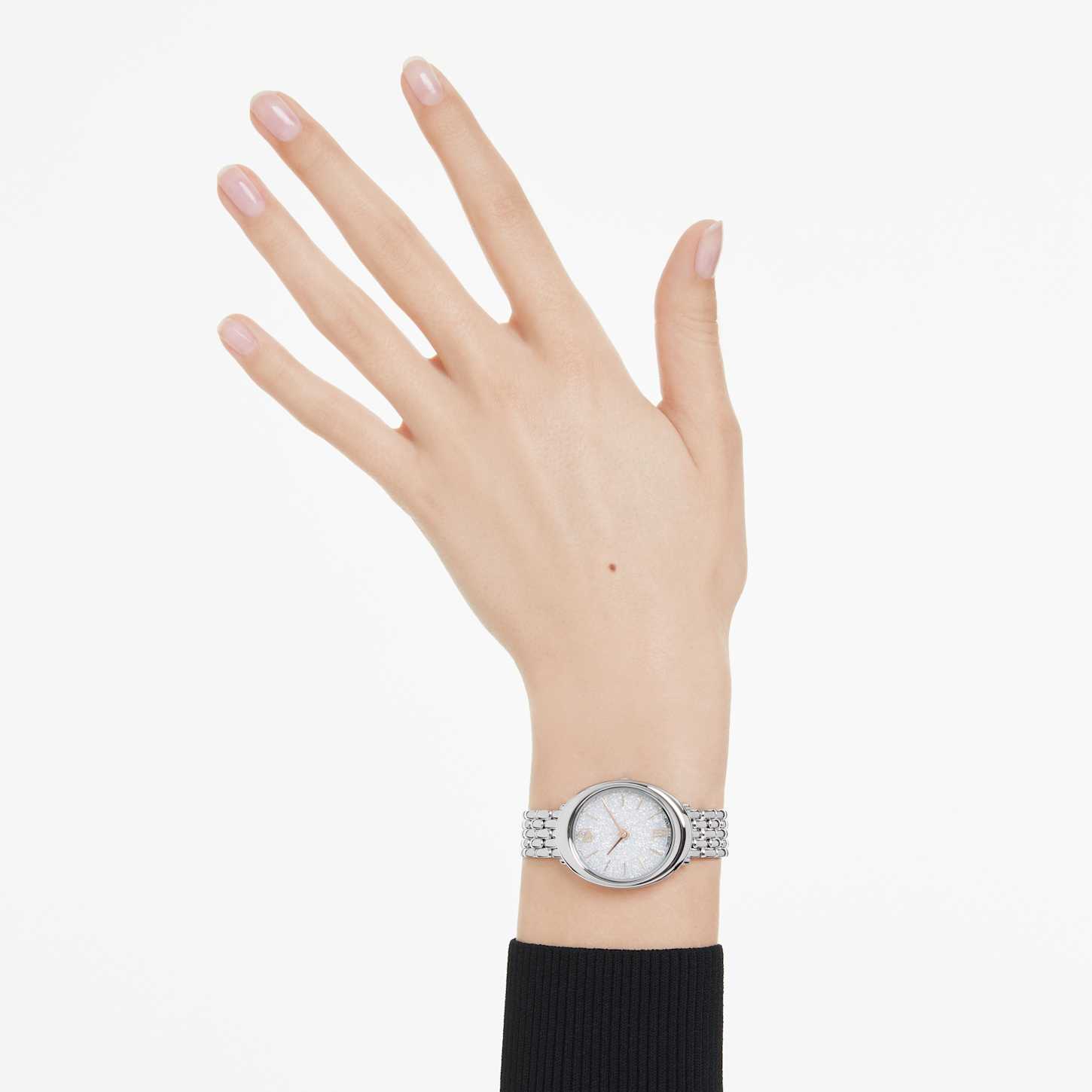 Imber oval watch, Swiss Made, Metal bracelet, Silver tone