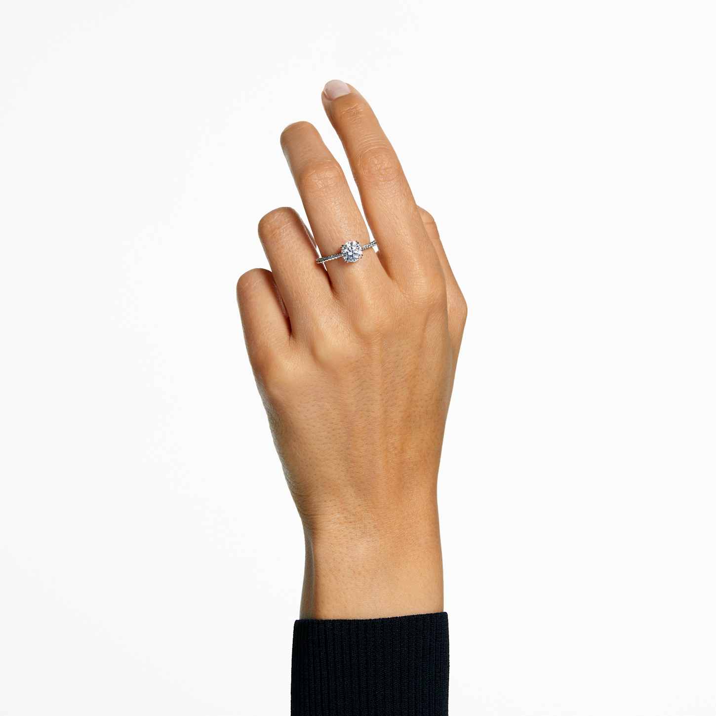 Stilla cocktail ring, Round cut, Pavé, White, Silver-tone finish