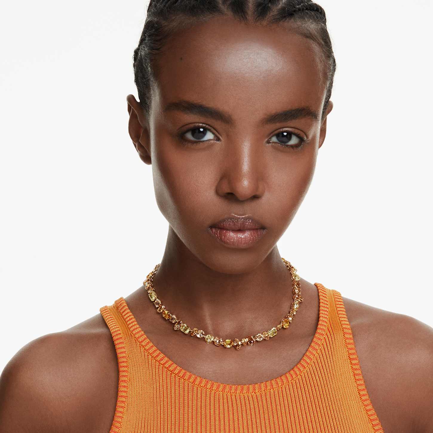 Gema necklace, Mixed cuts, Yellow, Gold-tone plated | Swarovski