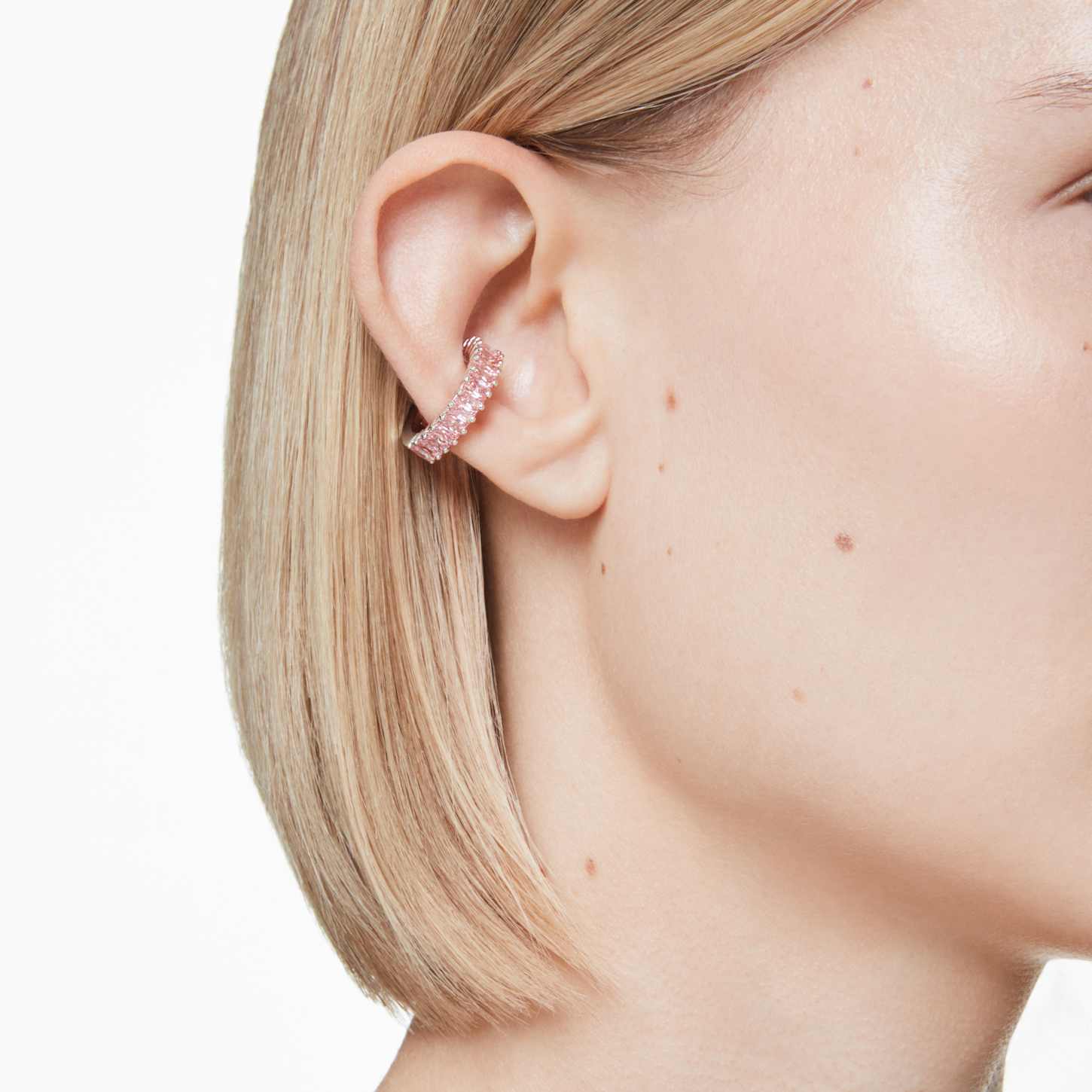 Matrix ear cuffs, Baguette cut, Pink, Rhodium plated | Swarovski