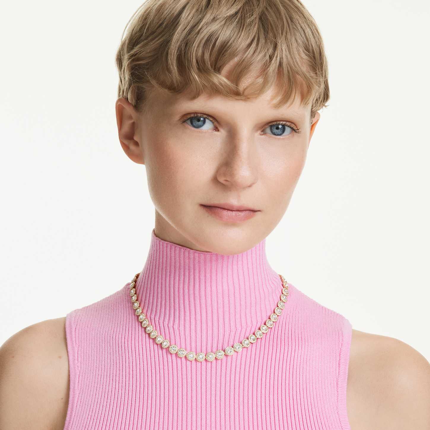 Una Angelic necklace, Round cut, White, Gold-tone plated | Swarovski