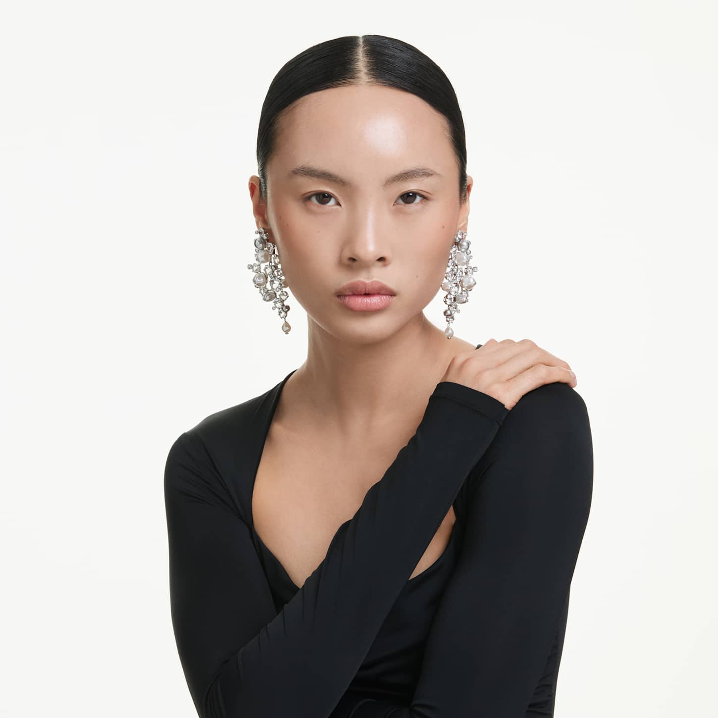 Constella ピアス, クリスタル・パール, ラウンドカット, ホワイト