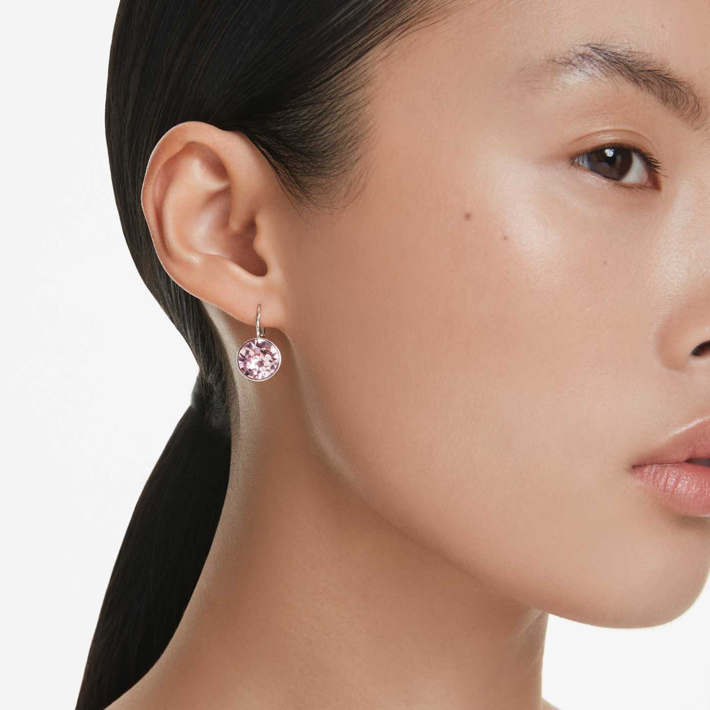 Bella ドロップピアス, ラウンドカット, ピンク, ロジウム・プレー