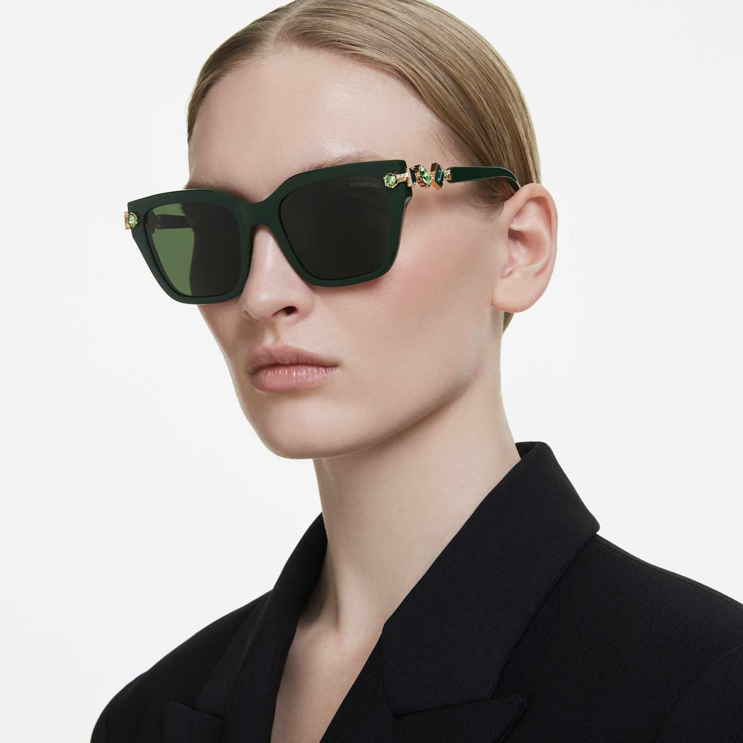 Sunglasses, Square shape, Green | Swarovski