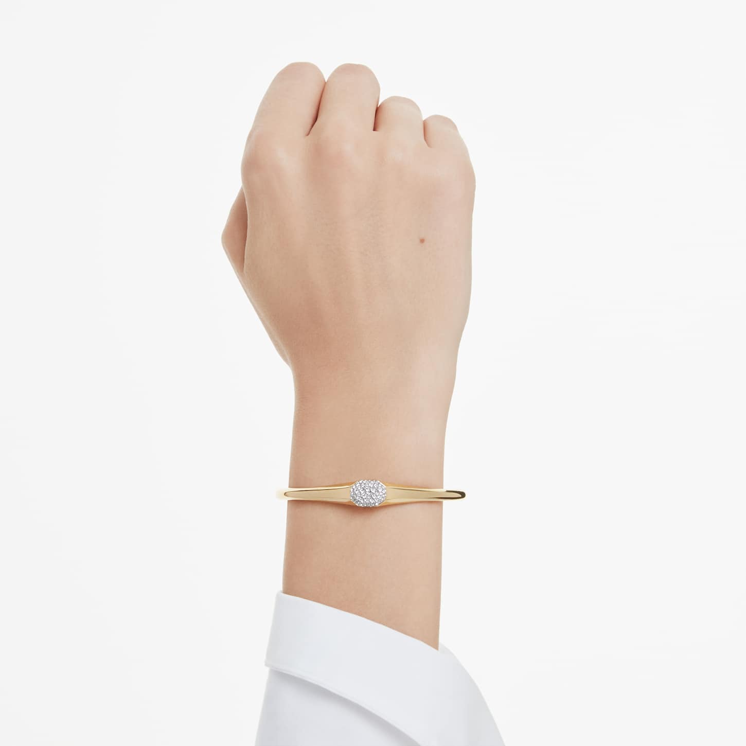 Dextera bangle, Round cut, White, 18K gold finish | Swarovski