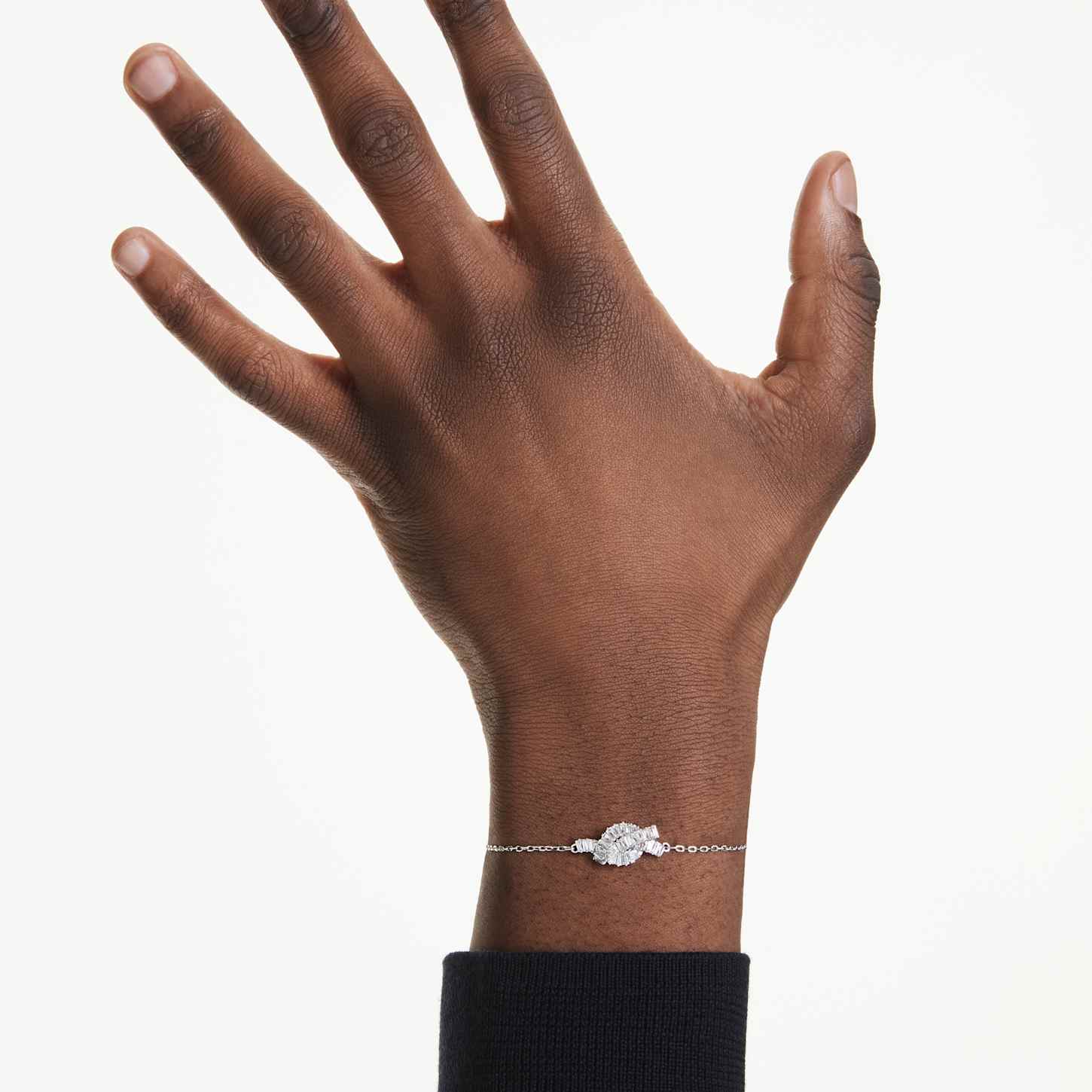 Matrix bracelet, Baguette cut, Knot, White, Rhodium plated | Swarovski