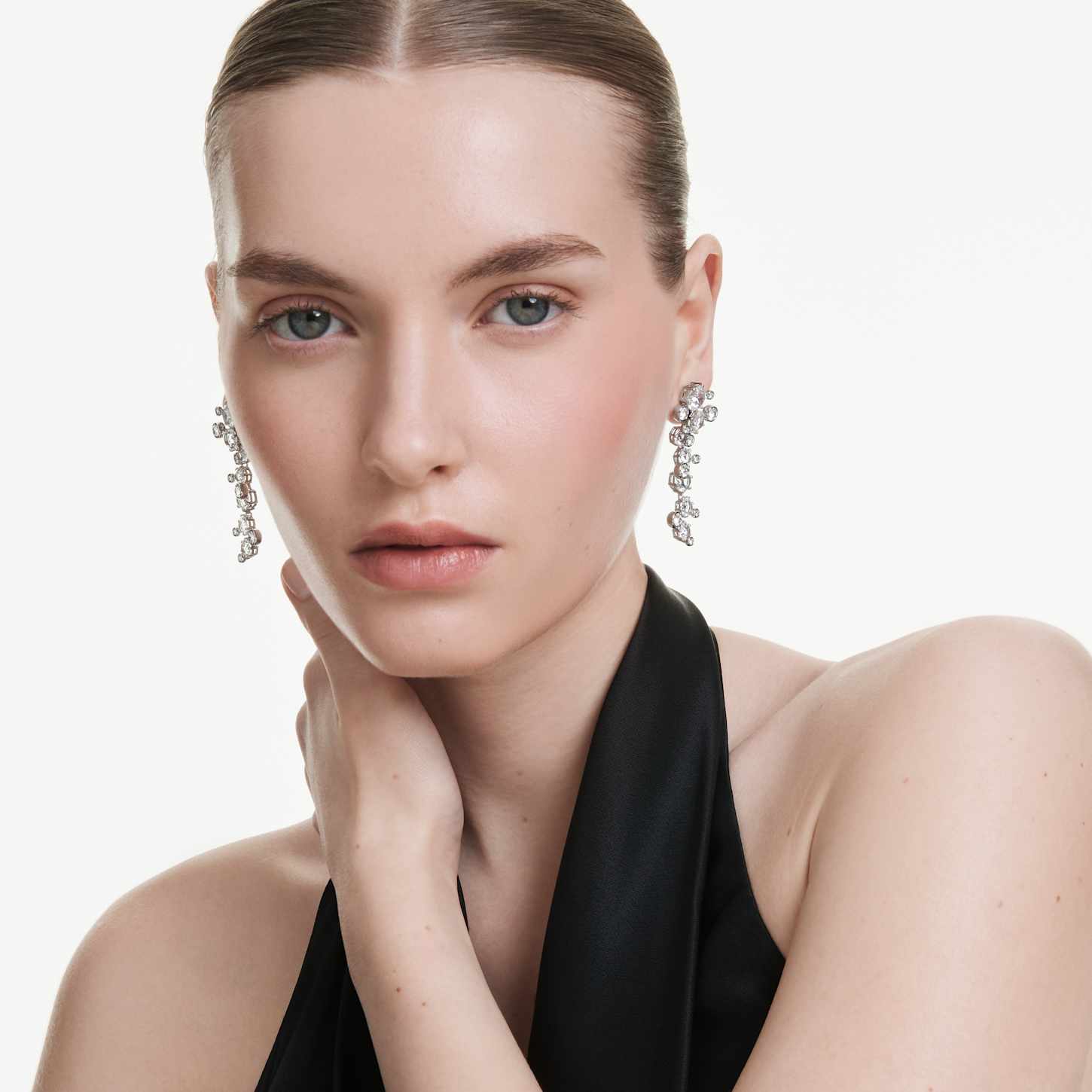 Constella ドロップピアス, ミックスカット, ホワイト, ロジウム