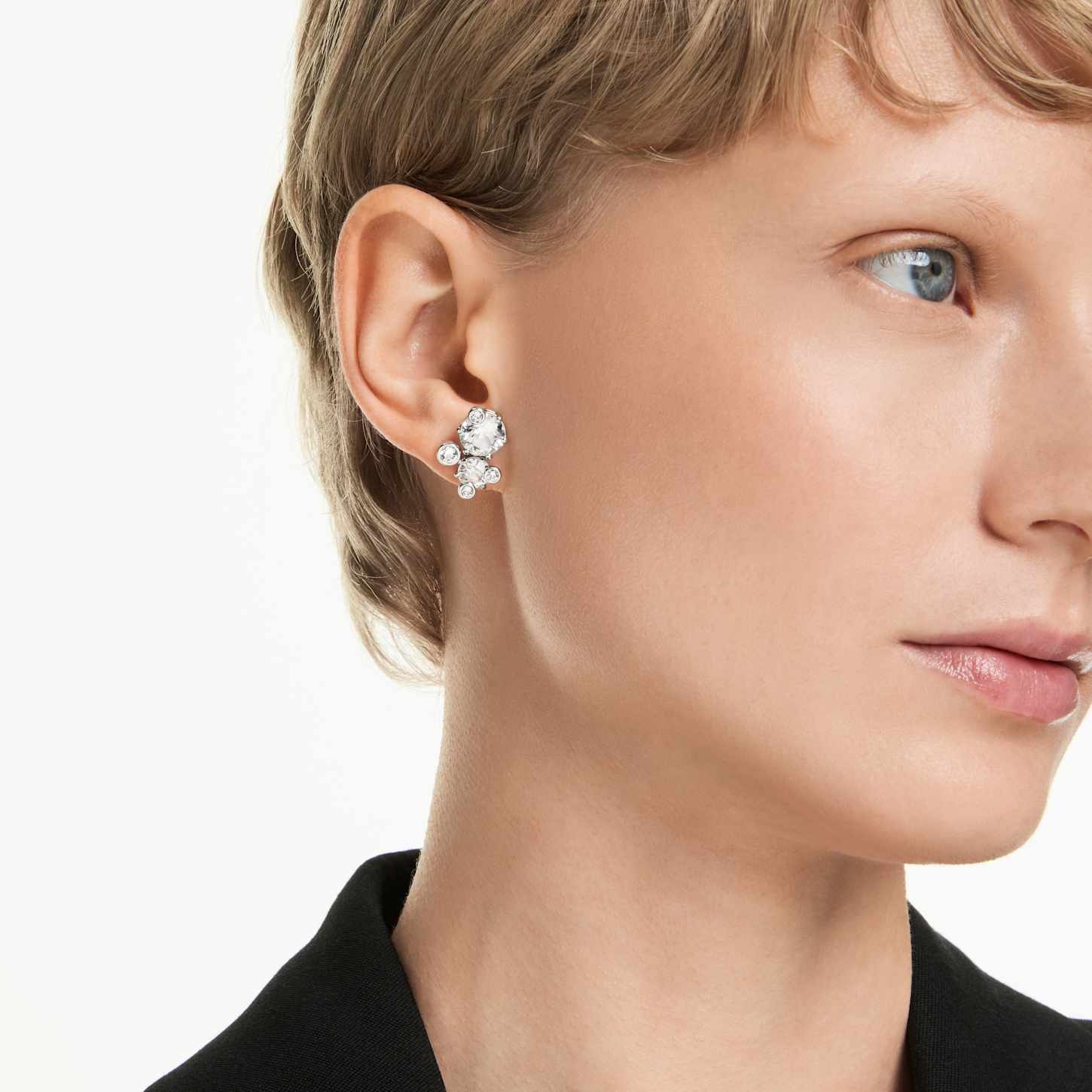 Constella スタッドピアス, ラウンドカット, ホワイト, ロジウム