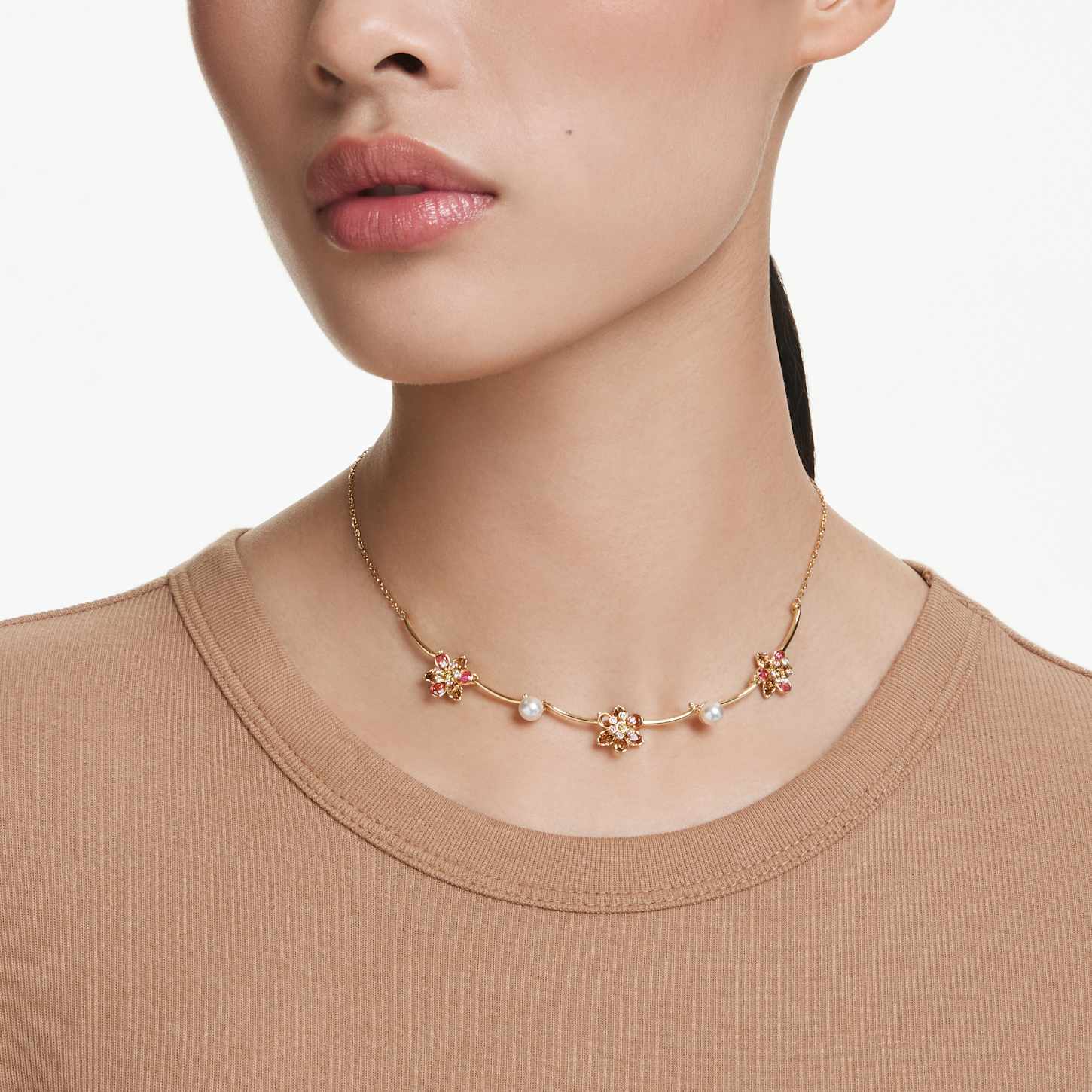 Idyllia necklace, Crystal pearl, Mixed cuts, Flower, Multicolored