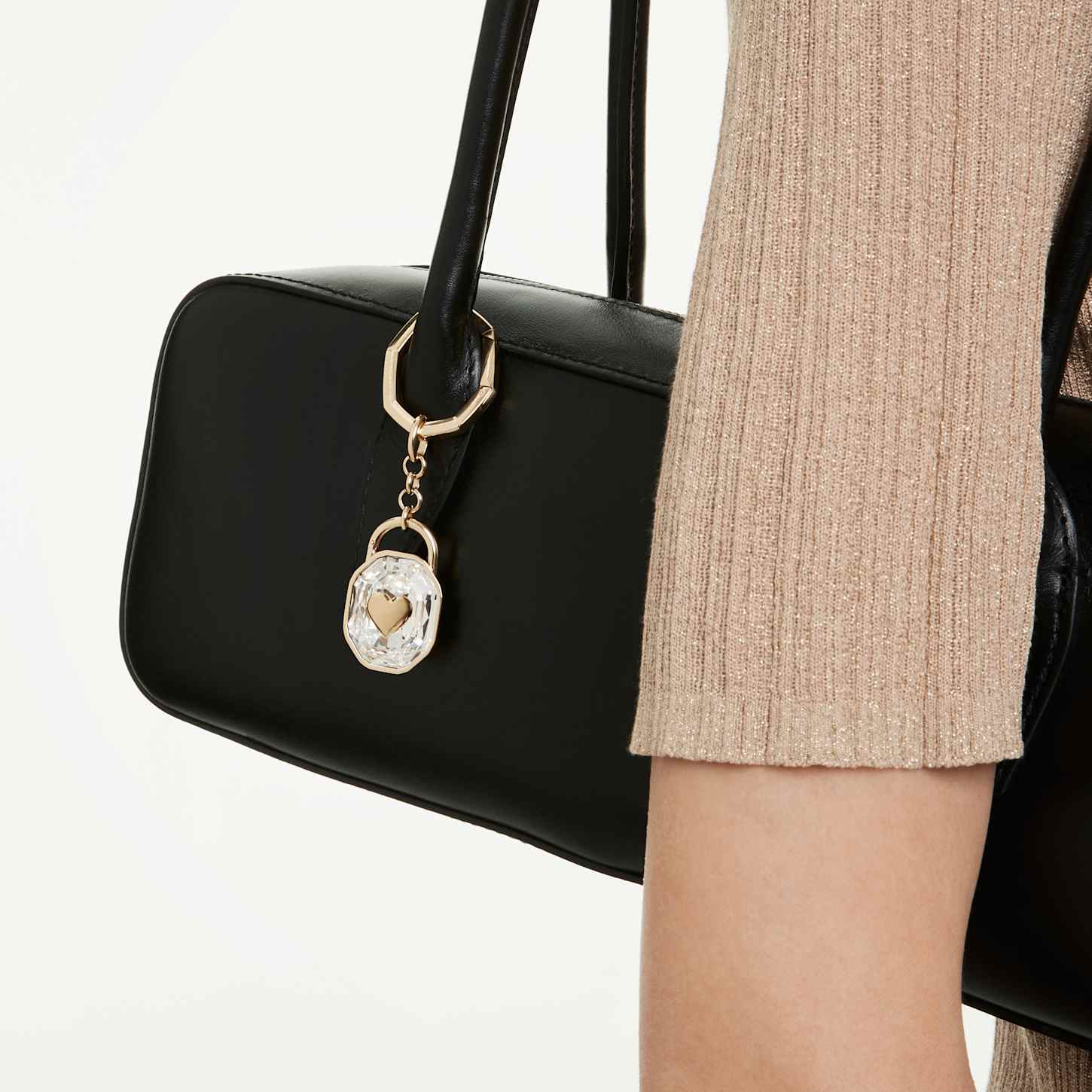 Key ring, Oval cut, White, Gold-tone plated | Swarovski