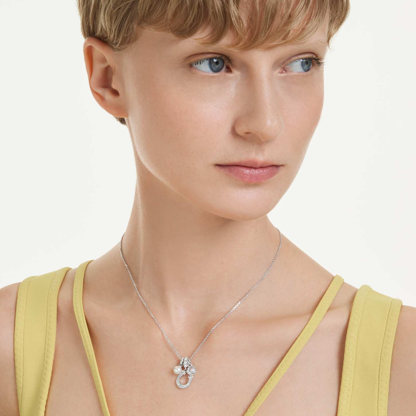 Symbolica pendant, Crystal pearl, Round cut, Pavé, Horse shoe