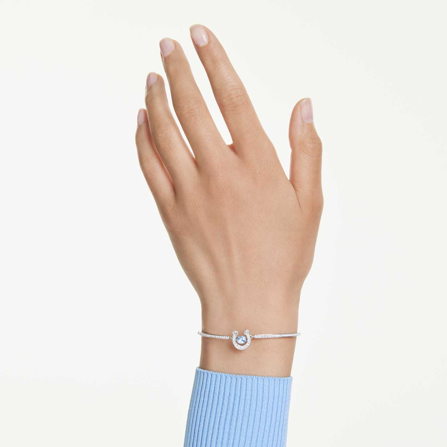 Symbolica bangle, Round cut, Pavé, Horseshoe, Blue, Rhodium plated