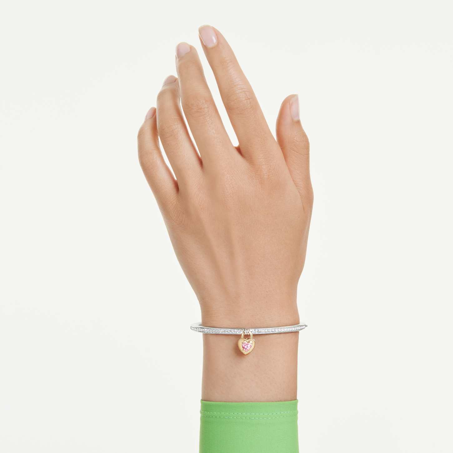 Idyllia bangle, Mixed cuts, Heart, Pink, Mixed metal finish