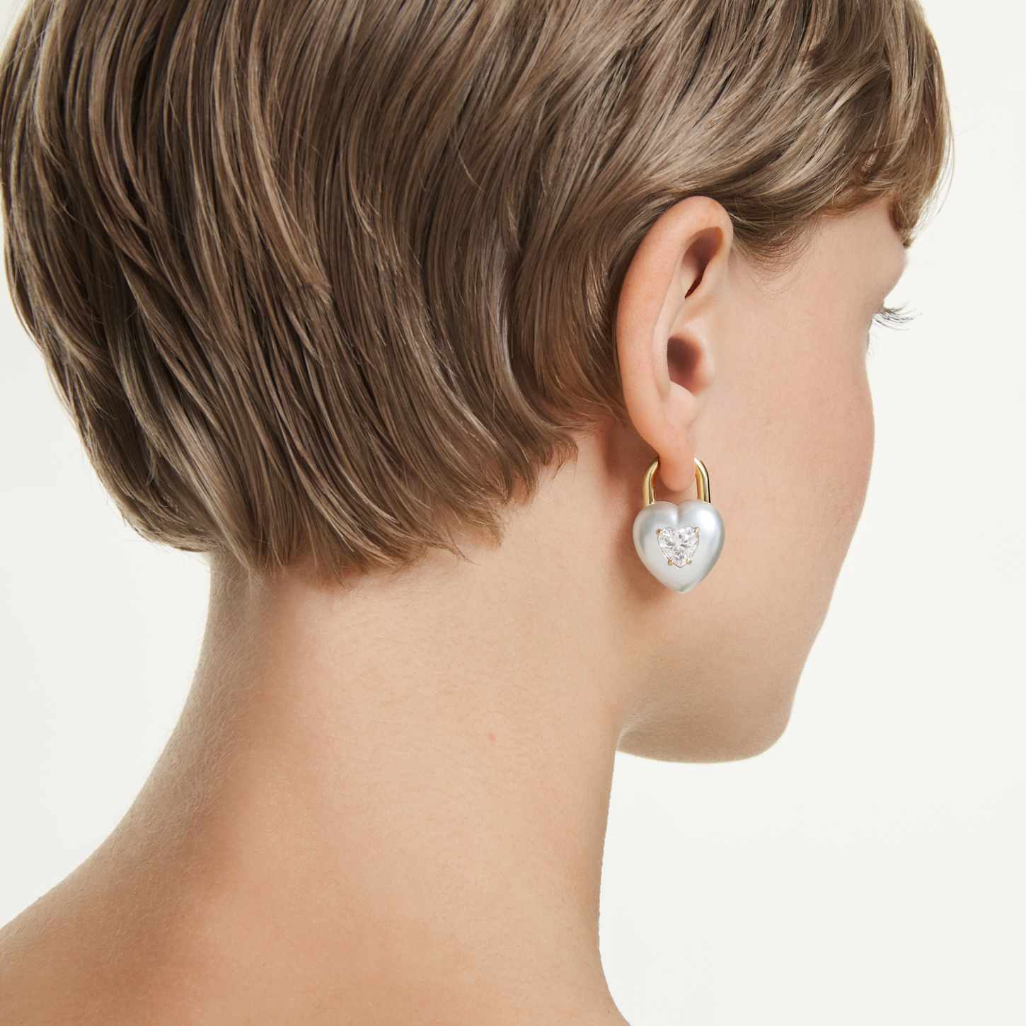 Idyllia ドロップピアス, ミックスカット, ハート, ホワイト, 18K 
